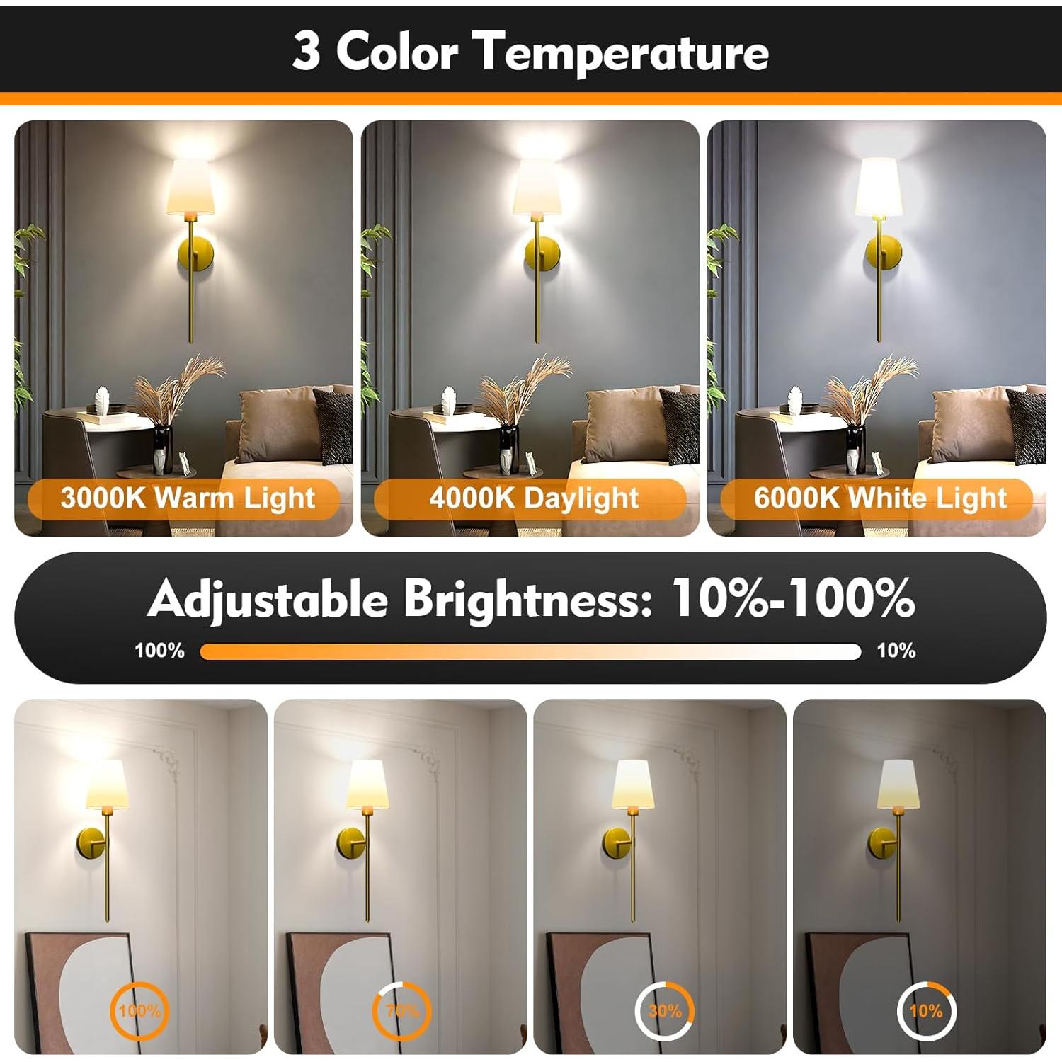 Juego de Apliques de Pared Inalámbricos Lightania Dorados 61cm