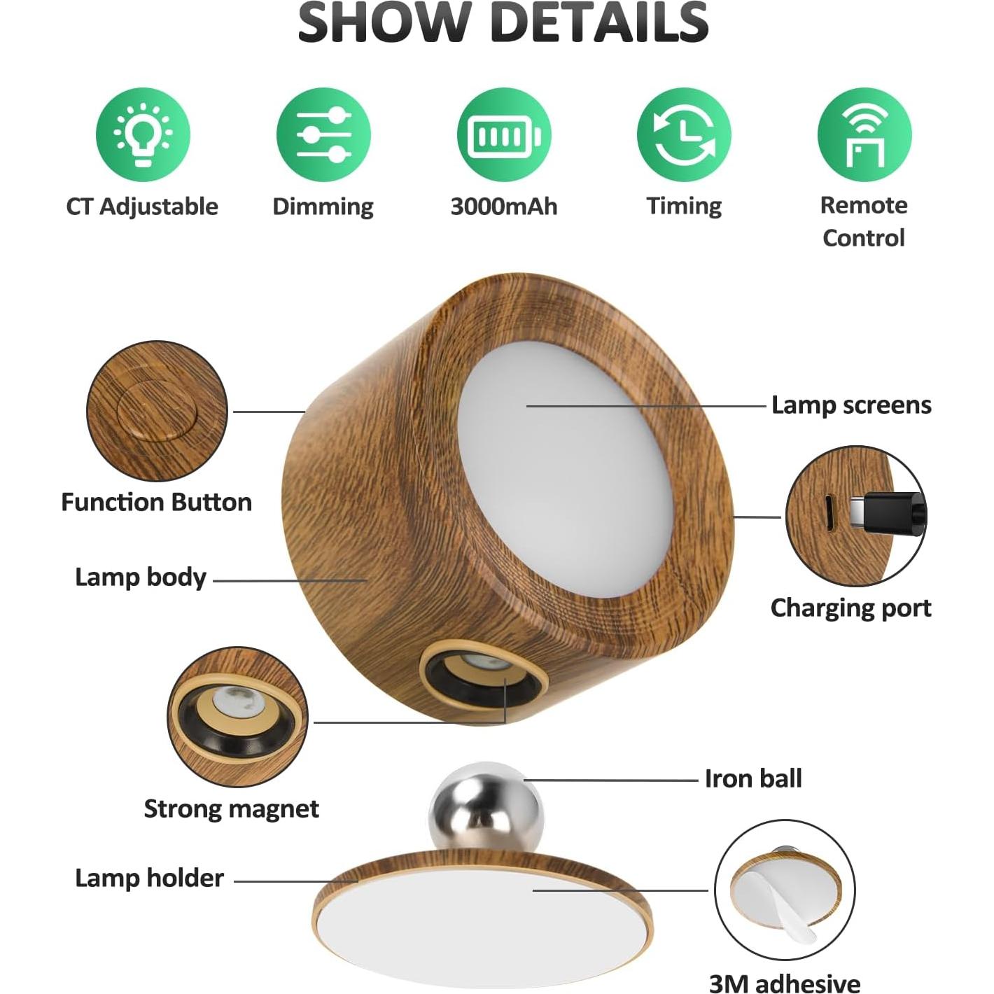 Aplique de Pared LED Lightbiz con Control Remoto y Batería 3000mAh