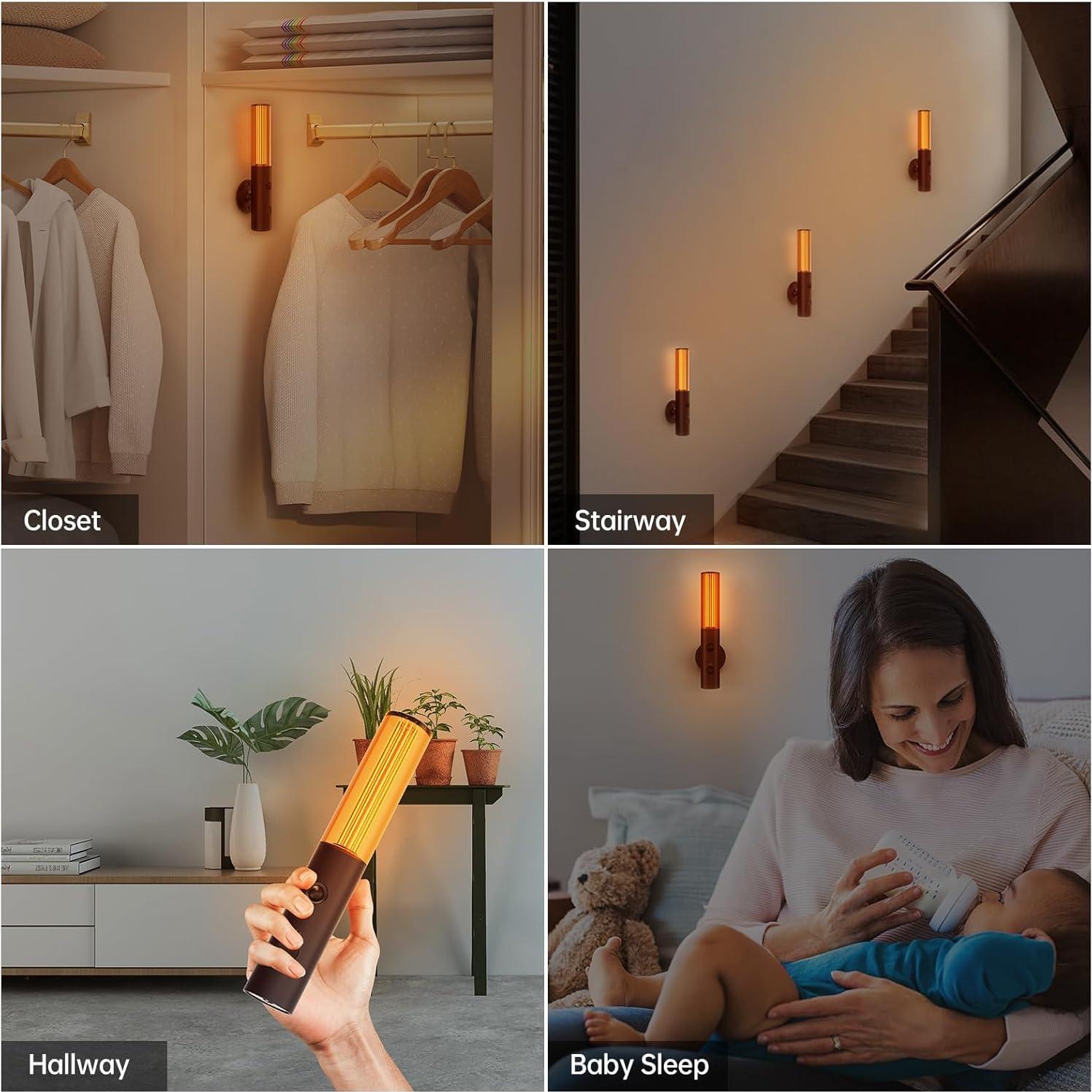 Luz Nocturna LED Koopala con Sensor de Movimiento, Batería Recargable, 3 Modos y 3 Brillos