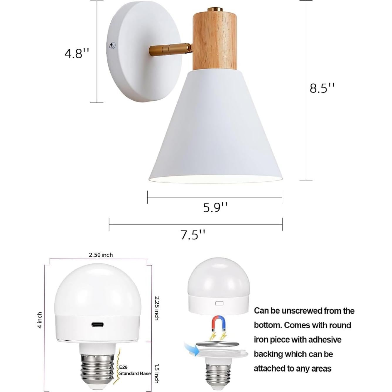 Juego de 2 Apliques de Pared Inalámbricos Vechoicy Blanco