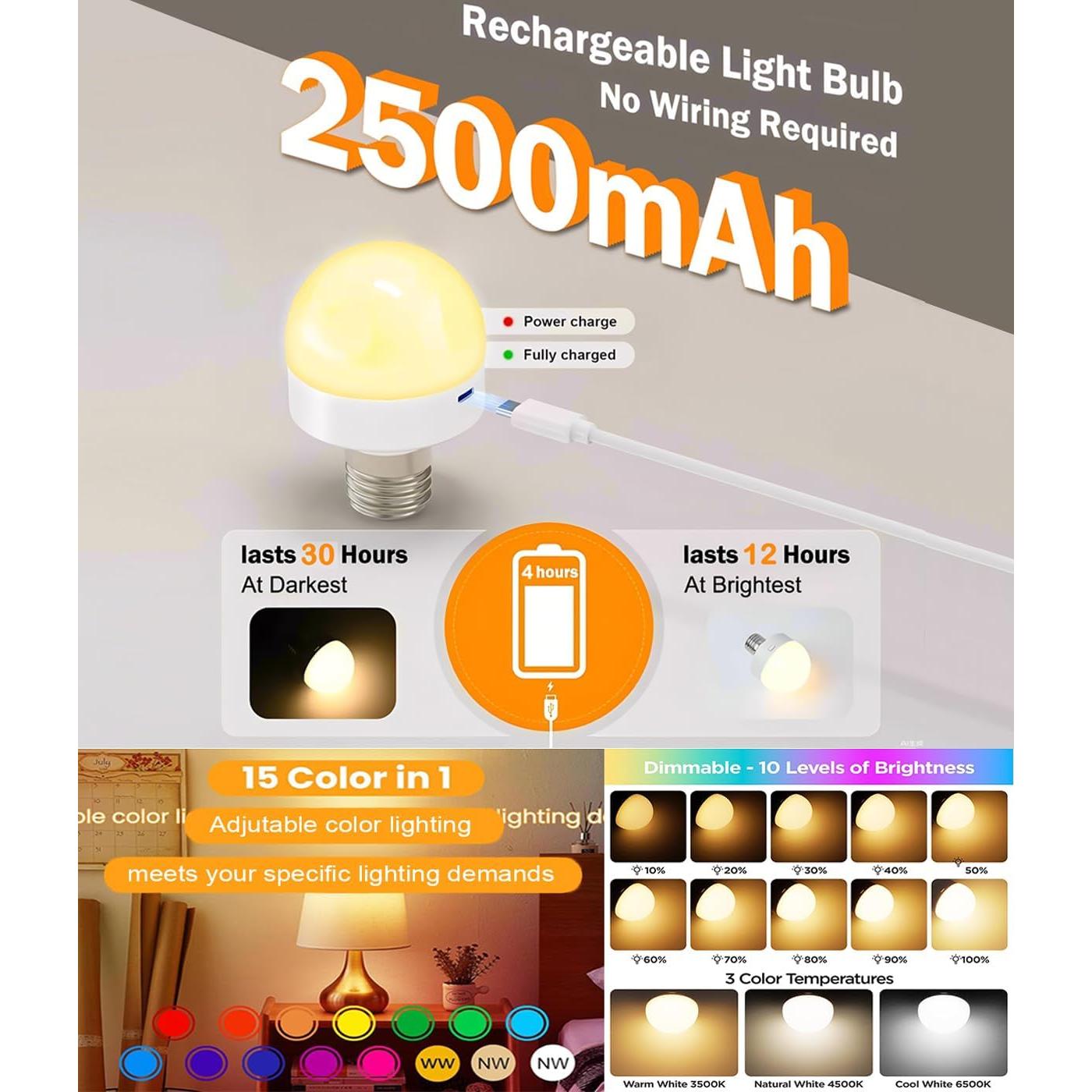 Juego de 2 Apliques de Pared Inalámbricos Vechoicy Blanco