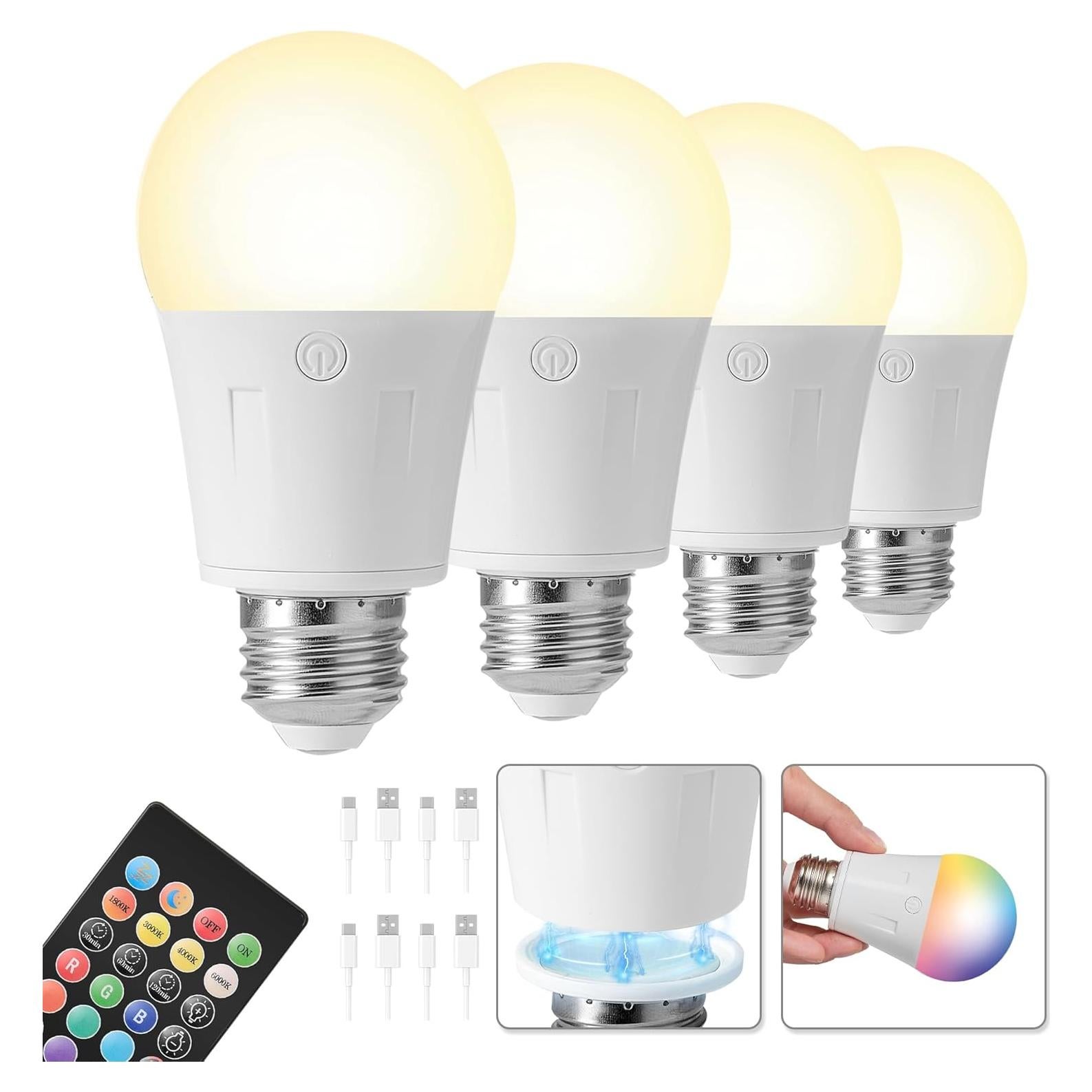 Bombillas LED recargables E26 KARTOOSH, 4 colores, control remoto