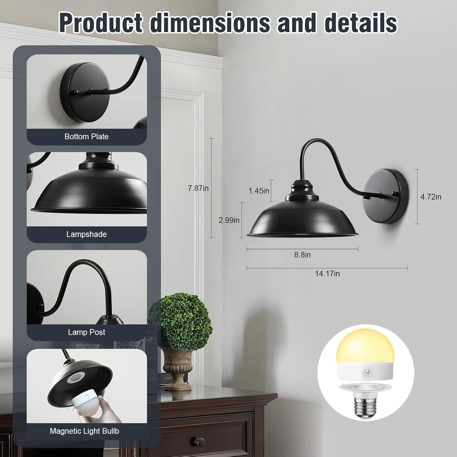 Juego de 2 Apliques de Pared Inalámbricos Weaboopre Vintage