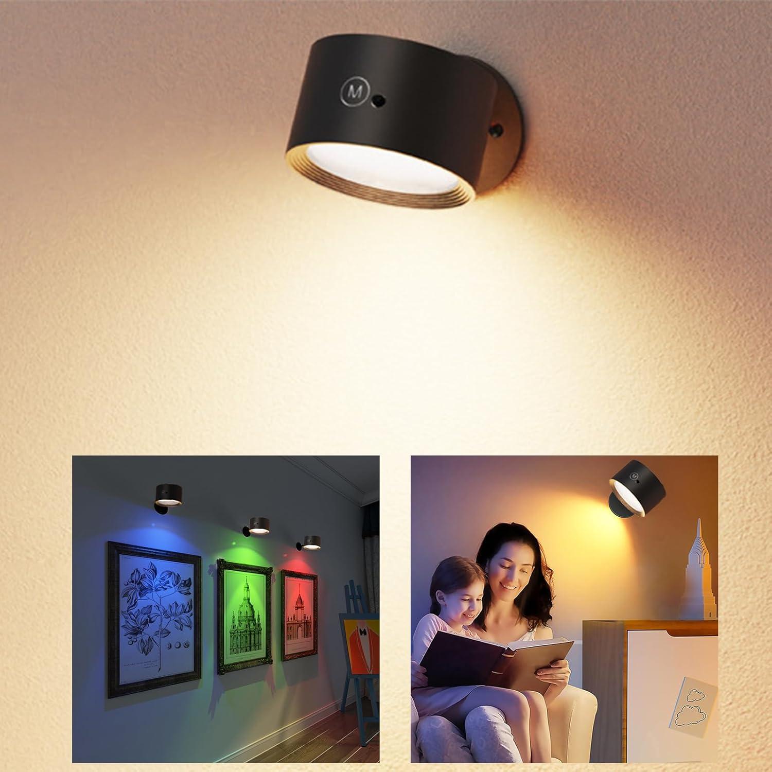 Aplique de Pared LED Magnético Yuewilai 2PCS Negro Regulable