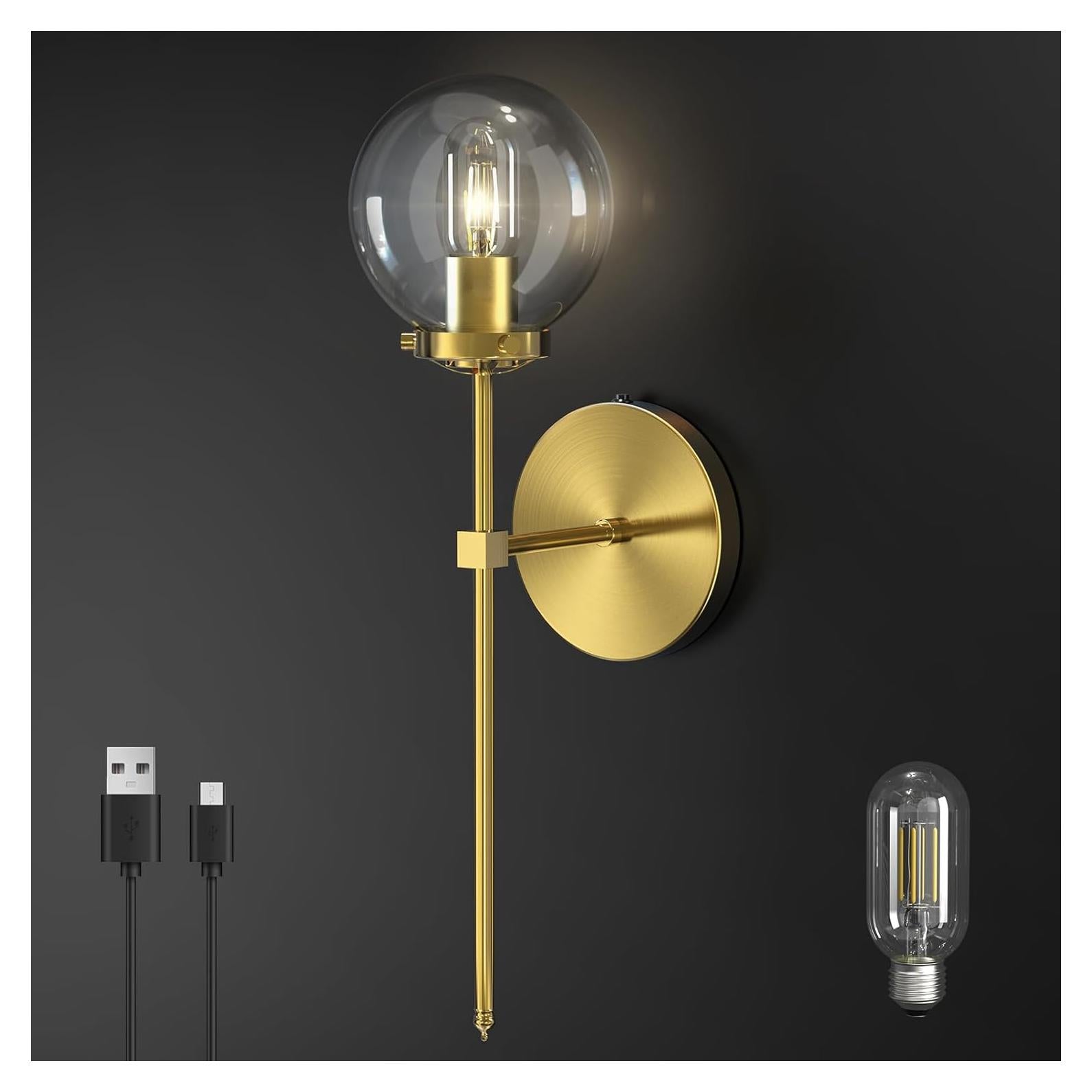 Aplique de Pared HYMELA C03 Batería Recargable Dorado 15x22cm