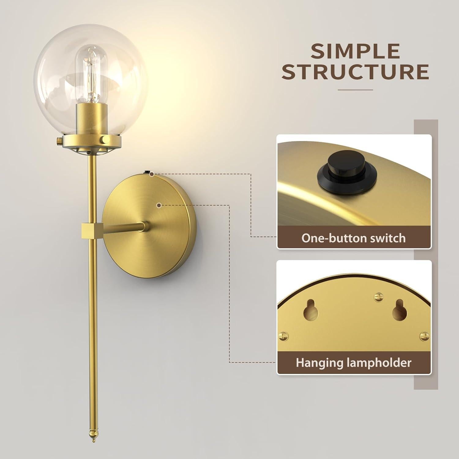 Aplique de Pared HYMELA C03 Batería Recargable Dorado 15x22cm