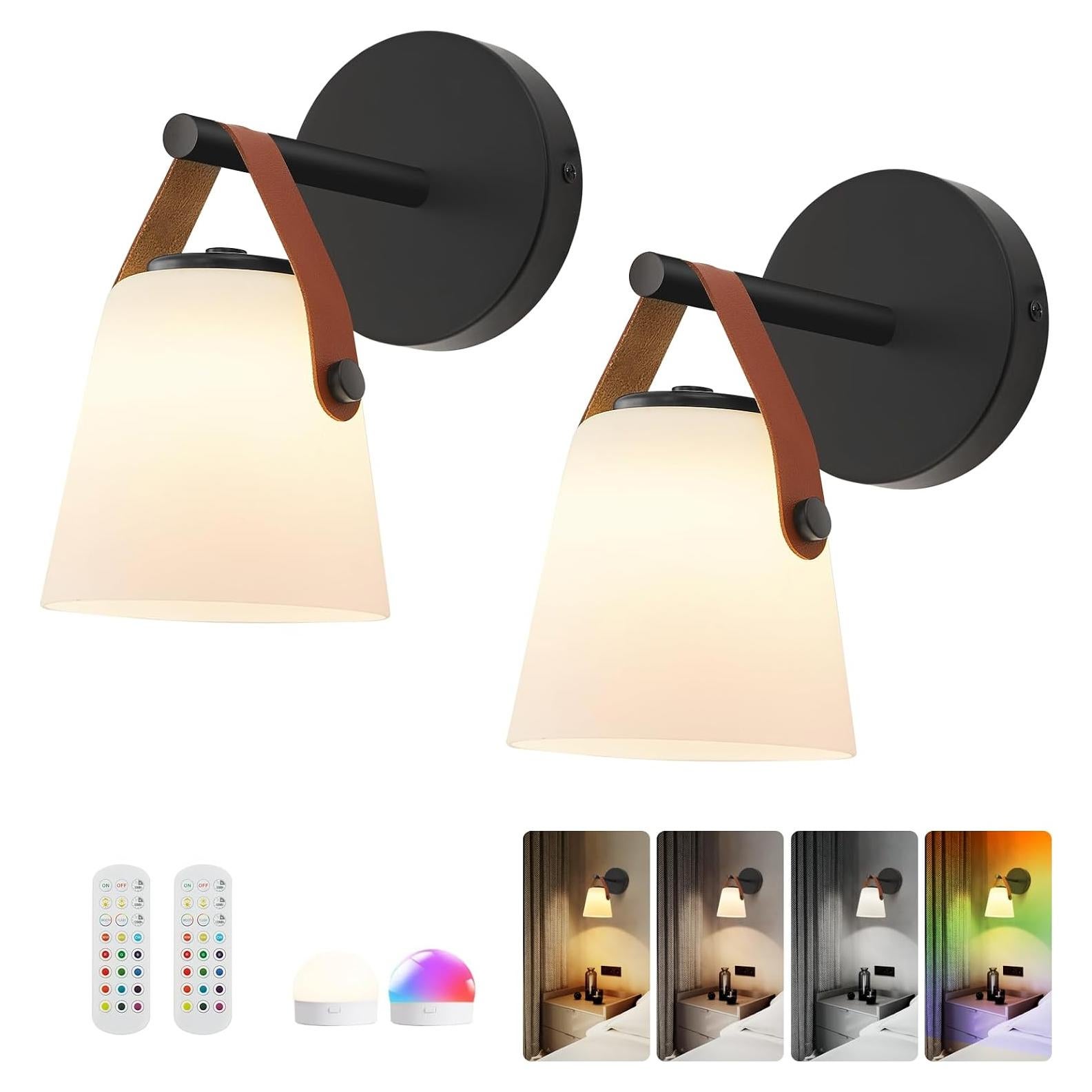 Juego de 2 apliques de pared recargables Weaboopre RGB