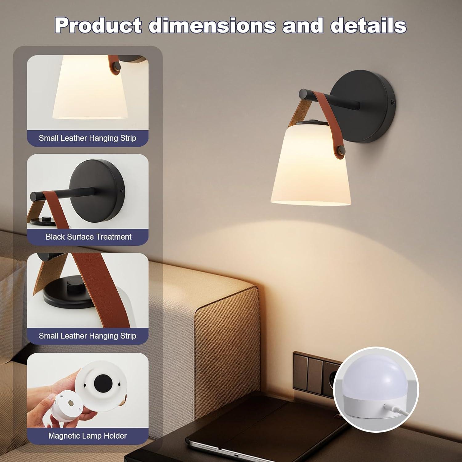 Juego de 2 apliques de pared recargables Weaboopre RGB