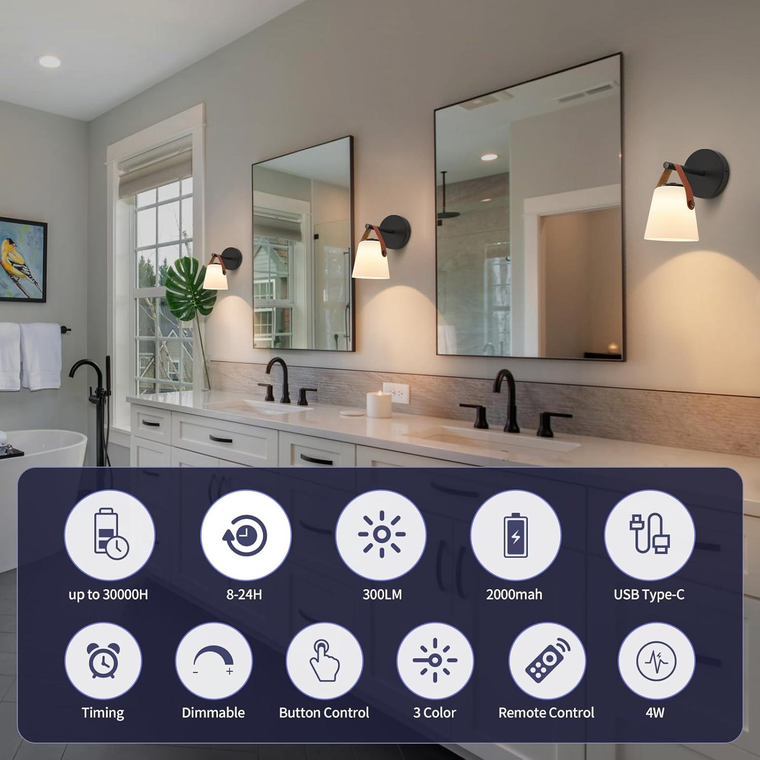 Juego de 2 apliques de pared recargables Weaboopre RGB