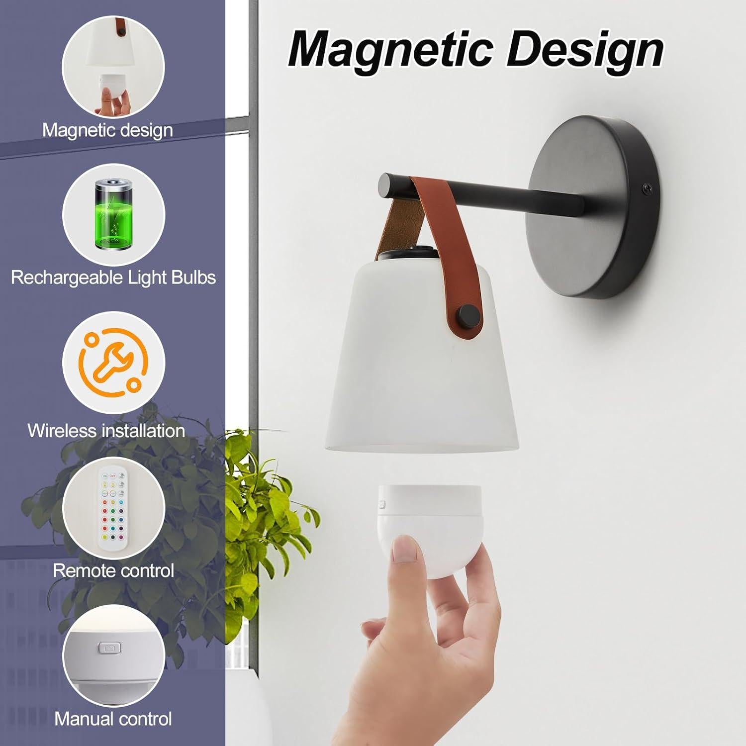 Juego de 2 apliques de pared recargables Weaboopre RGB