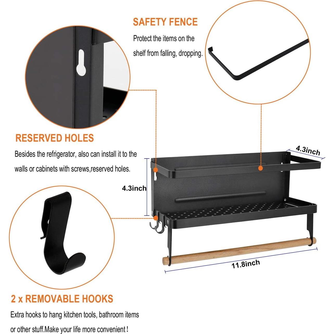 Estante Magnético Jolitac para Especias - Negro Plegable 10.9x40.4 cm