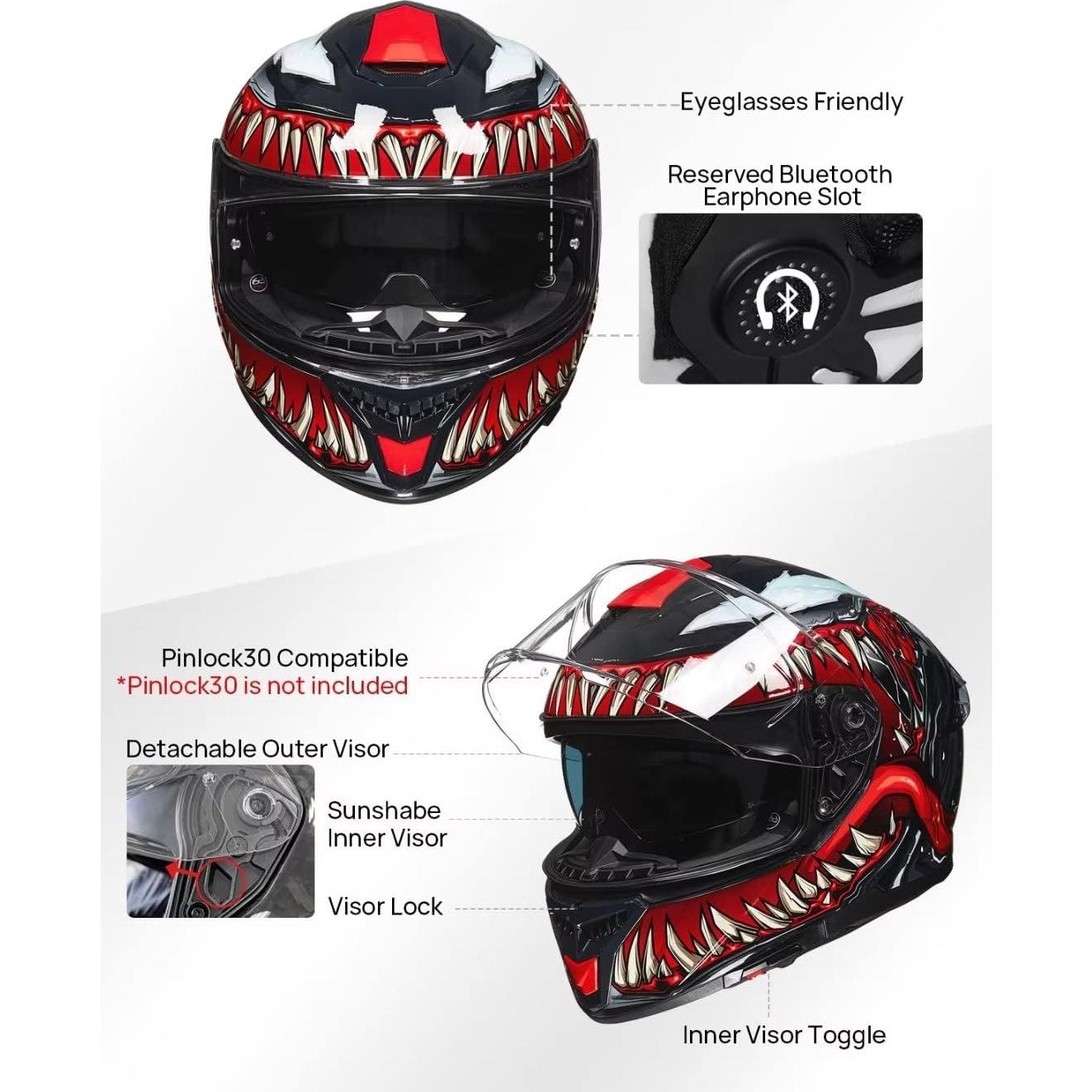 Casco Integral ILM 861A Doble Visera para Motocicleta S