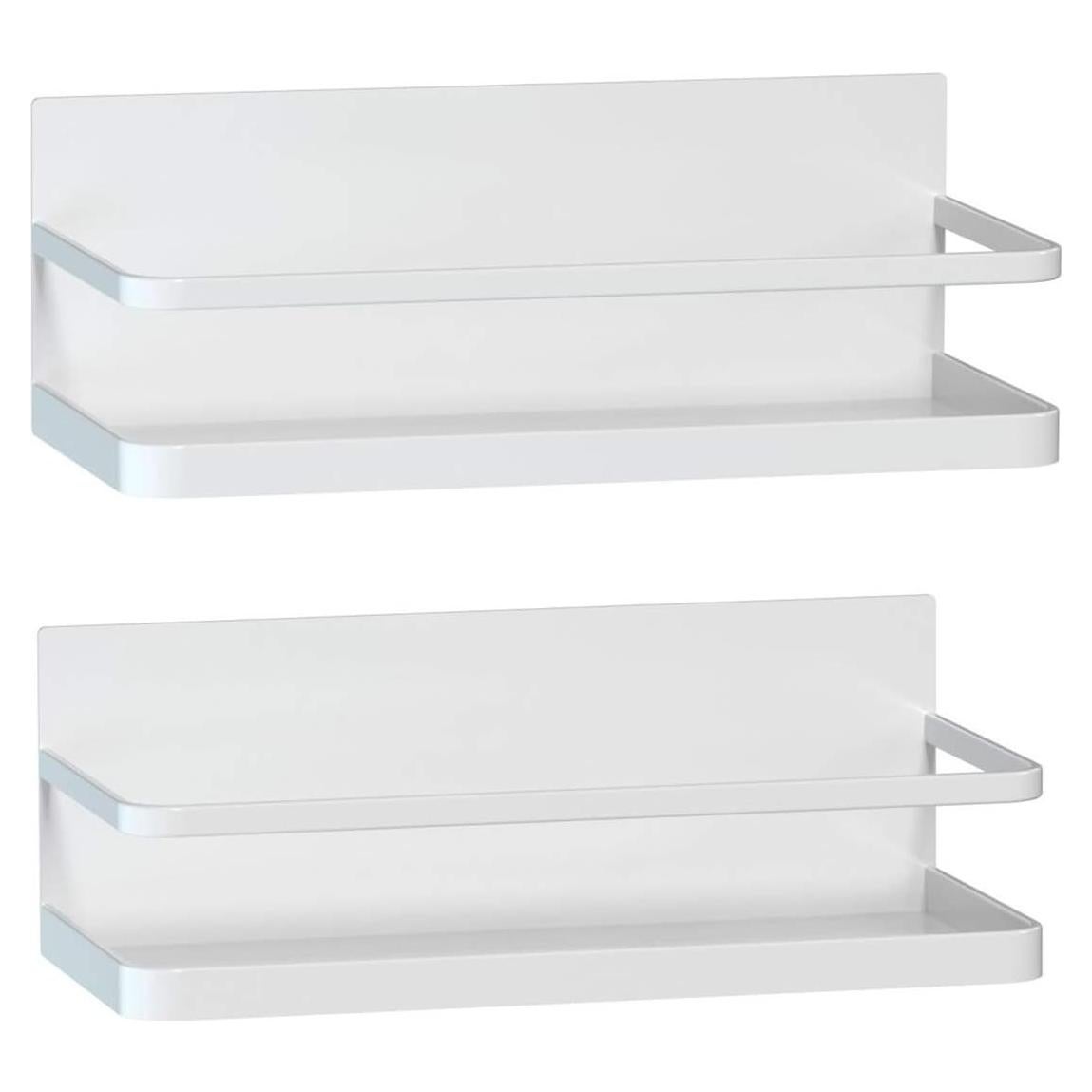 Magnetic Spice Rack, Magnet Refrigerator Spice Shelf Organizer for Spices, Jar of Olive Oil, Cooking Oils, Salt, Pepper, Perfect Space Saver for Small Kitchen (White, 2)