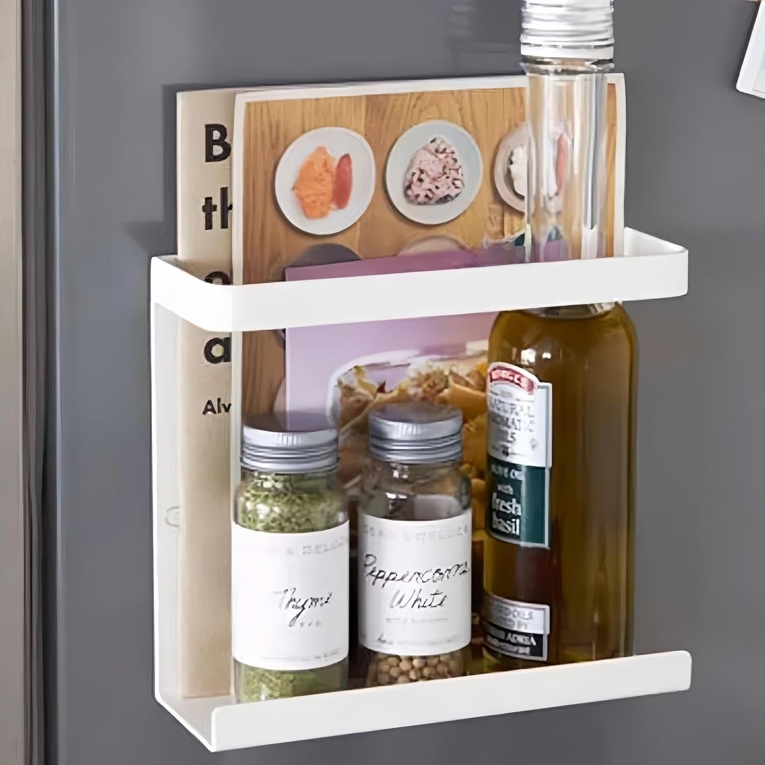 Magnetic Spice Rack for Refrigerator 2PCS, Spice Rack Organizer Perfect Space Saver for Kitchen, Holding Spice, Jars, Bottle, Cling Film, Cling Bag, Paper Towel, 2.68" W Metal Magnetic Shelf