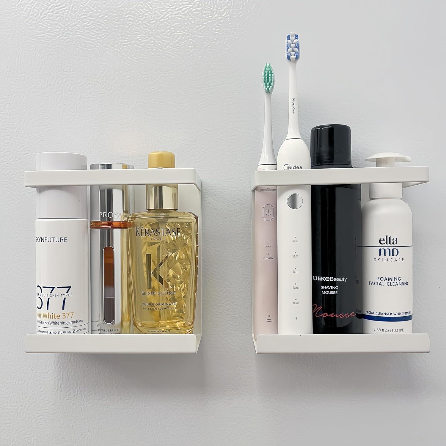 Magnetic Spice Rack for Refrigerator 2PCS, Spice Rack Organizer Perfect Space Saver for Kitchen, Holding Spice, Jars, Bottle, Cling Film, Cling Bag, Paper Towel, 2.68" W Metal Magnetic Shelf