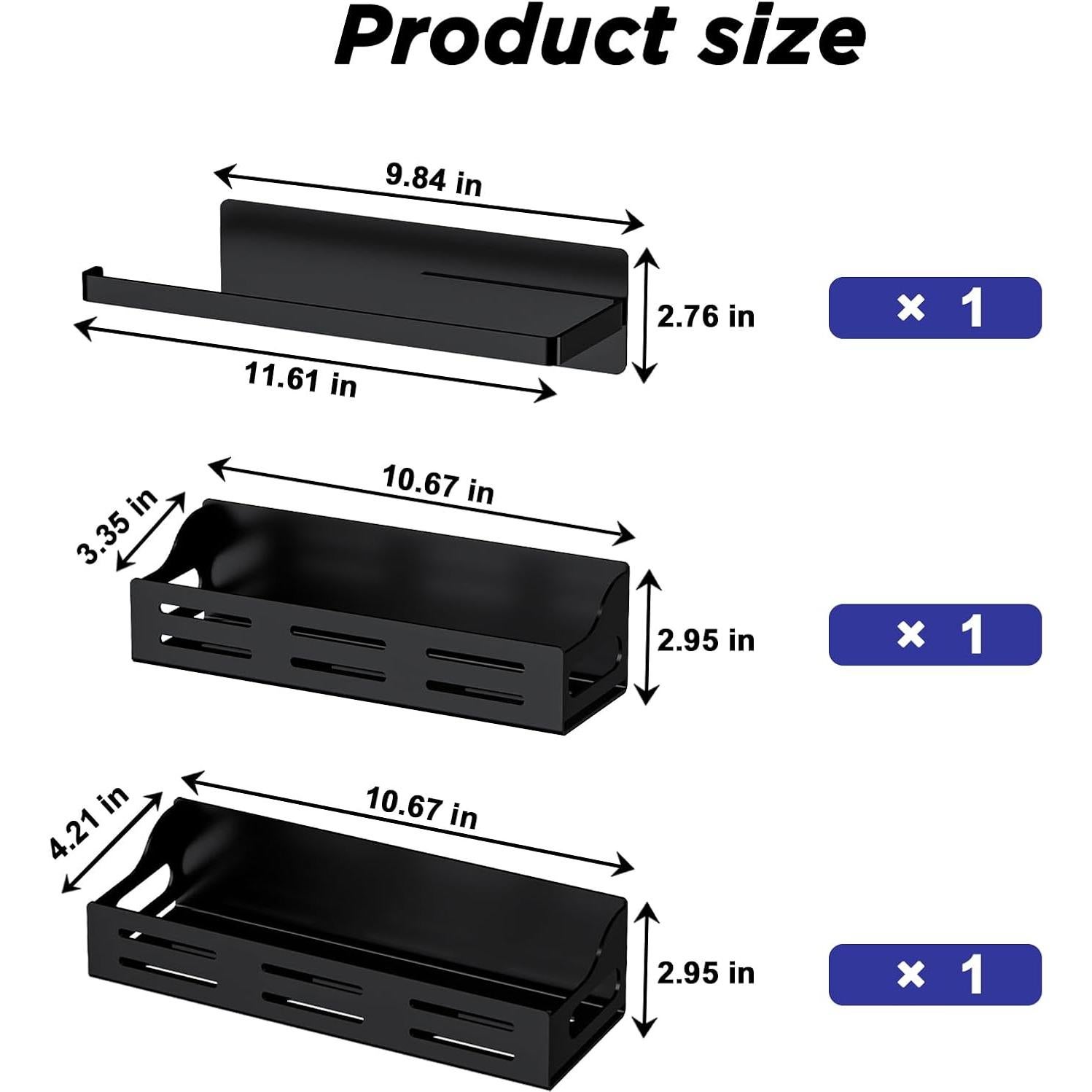 Carwiner 3 Pack Magnetic Spice Rack for Refrigerator with Paper Towel Holder, Magnetic Refrigerator Organizer, Strong Magnetic Fridge Shelf, Rustproof Side Fridge Storage Rack for Kitchen