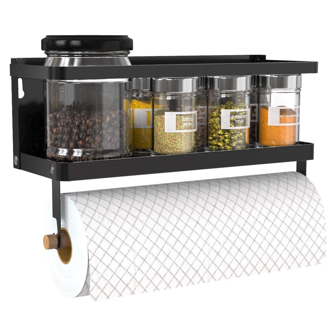 Soporte Magnético para Toallas de Papel Hoopoton - Estante 2 en 1 Negro