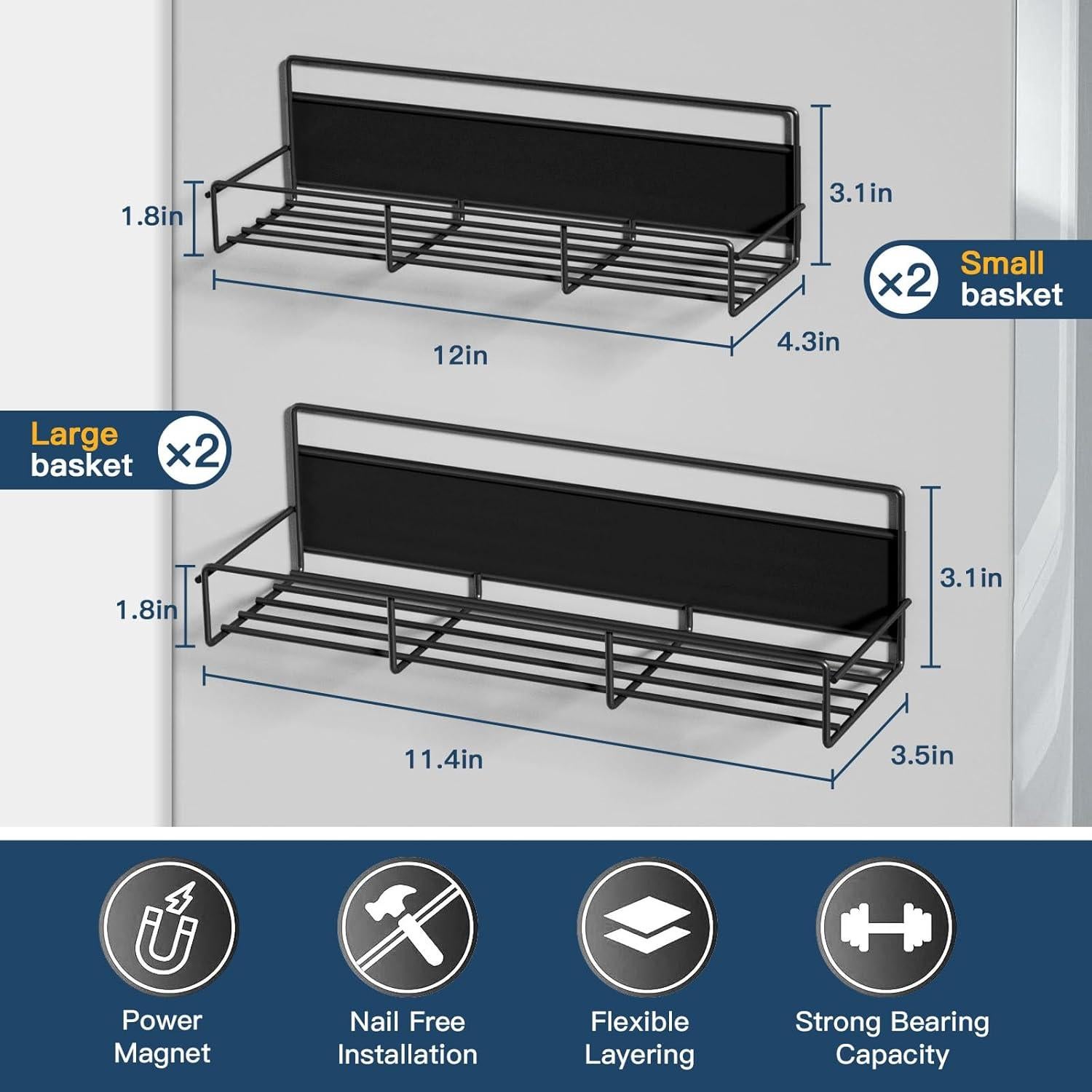 Organizador de Especias Magnético Zyerch - 4 Estantes, Negro