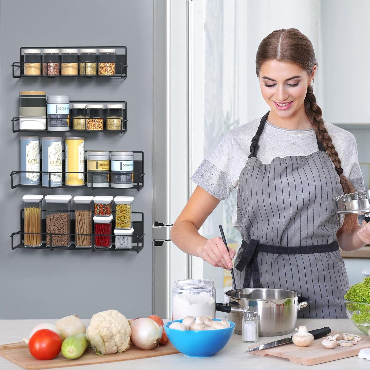 Organizador de Especias Magnético Zyerch - 4 Estantes, Negro