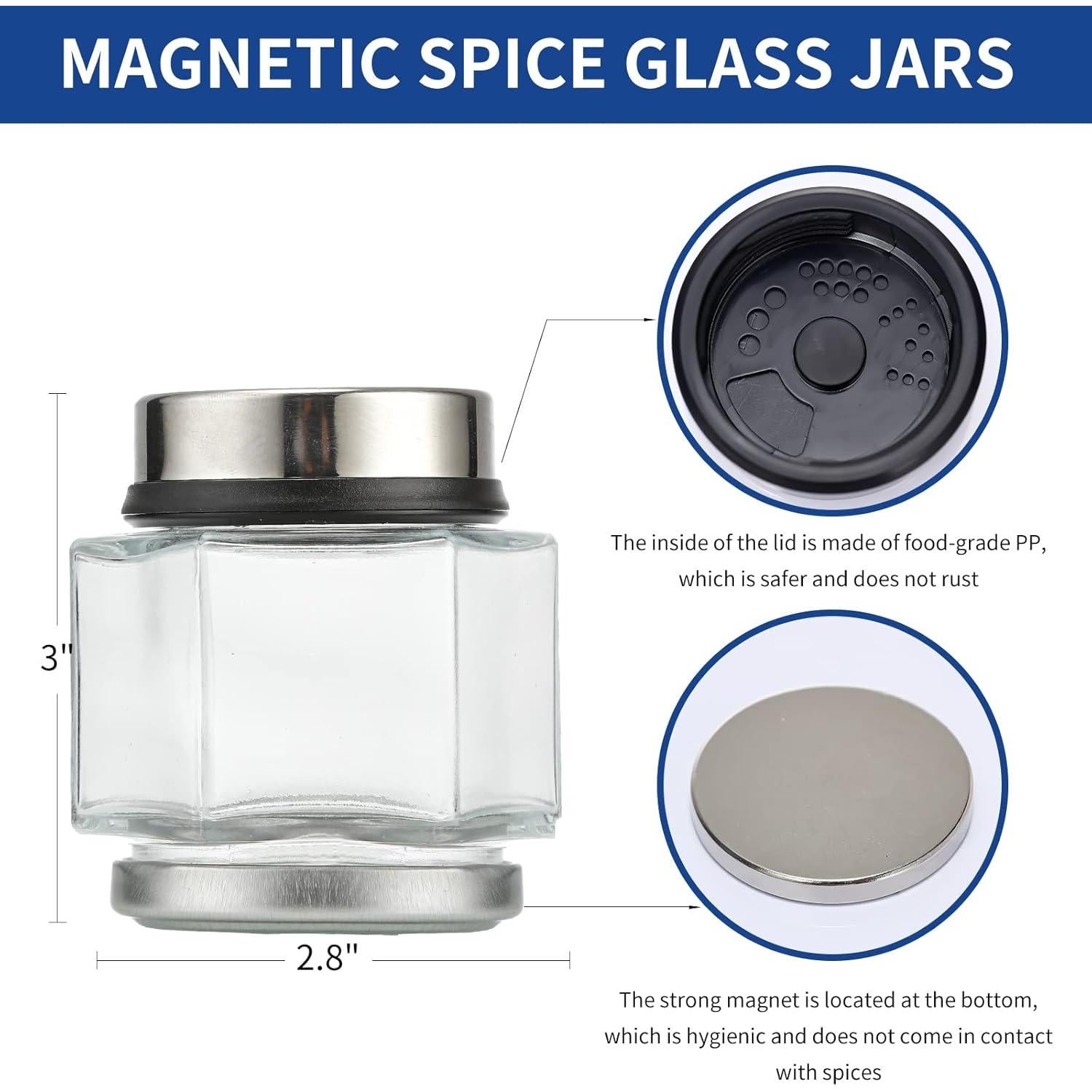 10 Tarros de Especias Magnéticos OPTWISELY 5oz Hexagonales