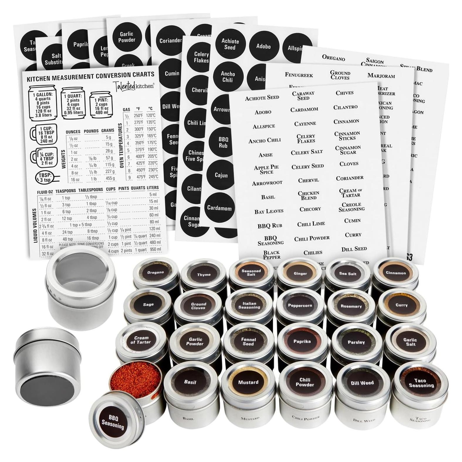 Conjunto de 24 Tarros Magnéticos de Especias 3oz Cocina Talentosa