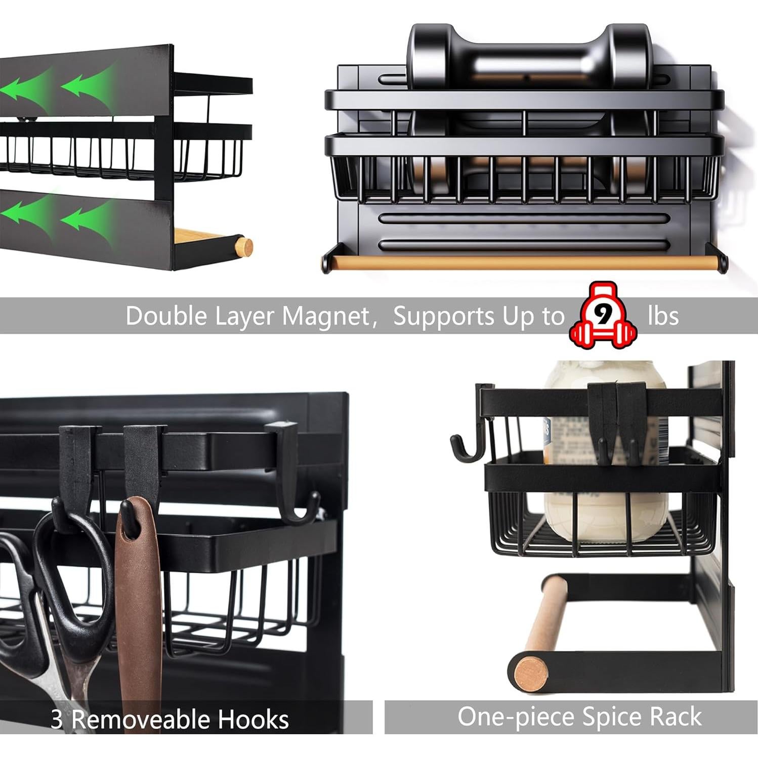 Estante Magnético para Especias Sleclean 34 cm Negro 2 en 1