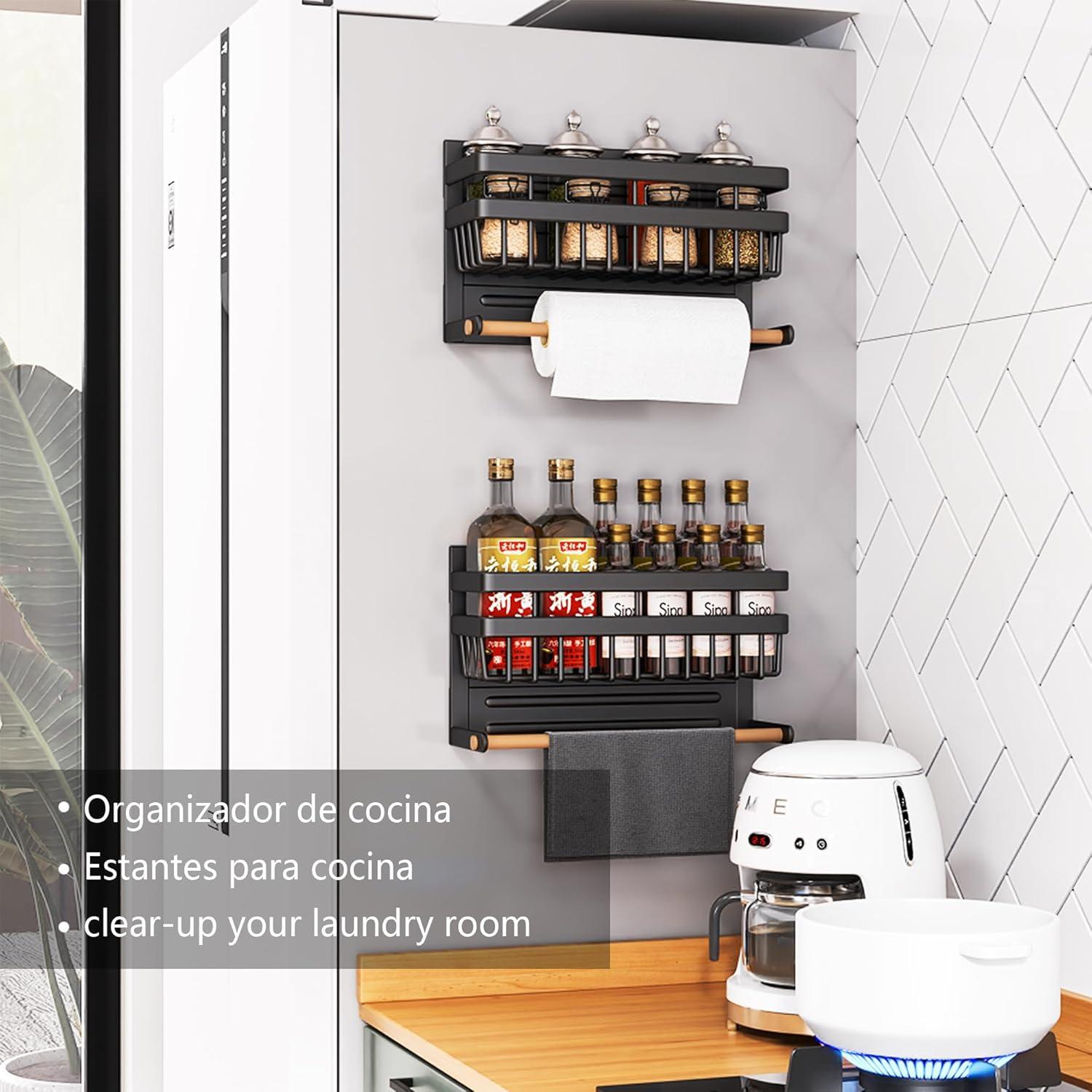 Estante Magnético para Especias Sleclean 34 cm Negro 2 en 1