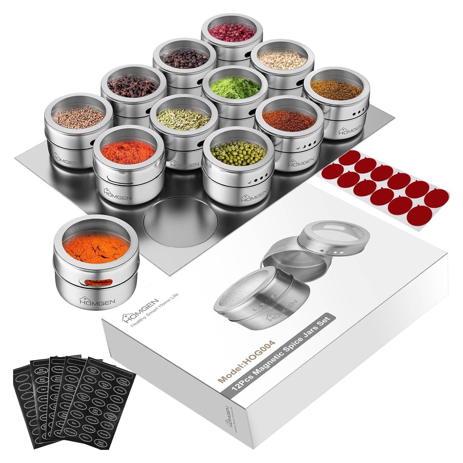 Juego de 12 Tarros de Especias Magnéticos HOMGEN 100ml