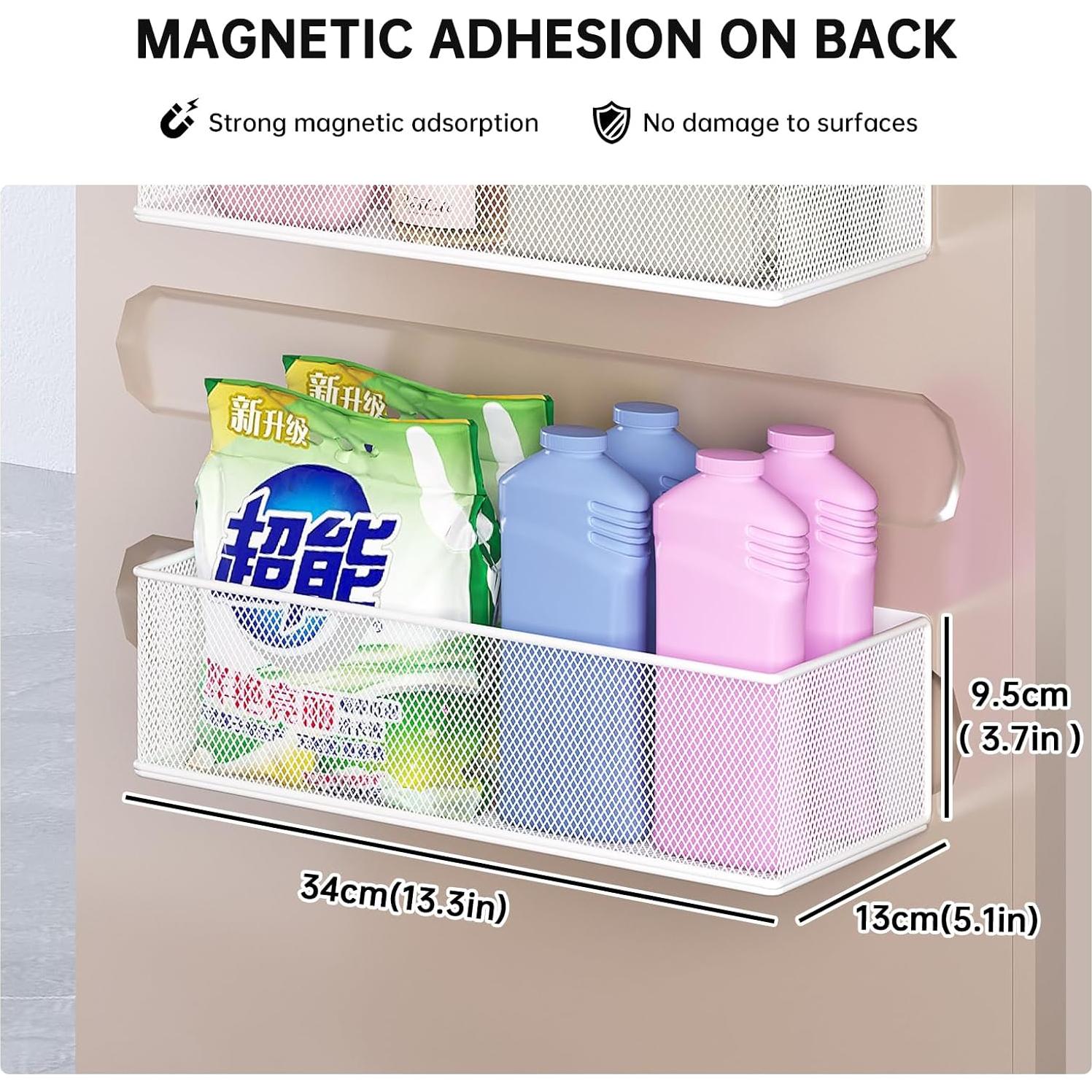 Magnetic Shelf for Washing Machine, Washer Dryer Shelf, Magnetic Lint Bin for Laundry Room, Spice Rack, Magnetic Basket Organizer for Laundry Kitchen, 1 Pack (White, 13.39''L*5.12''W*3.74''H)