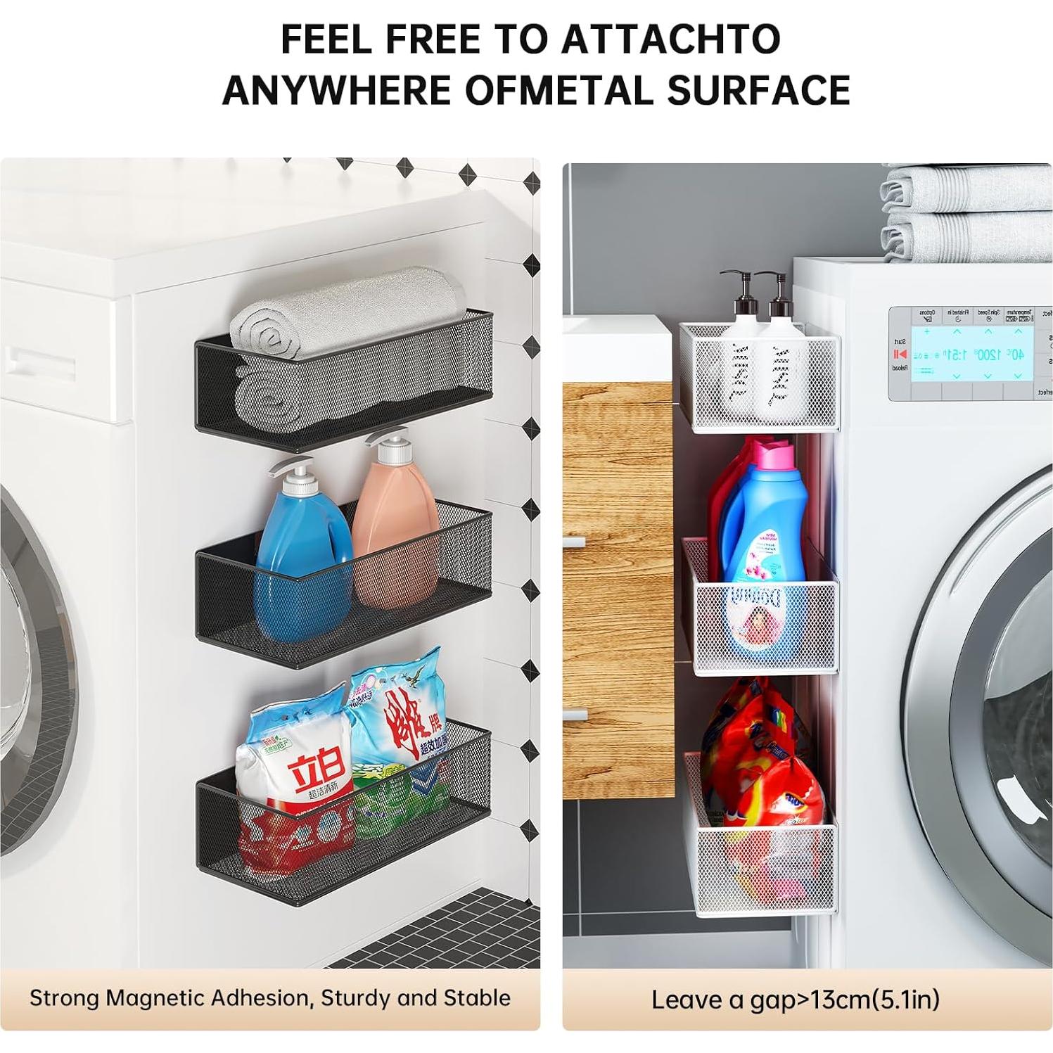 Magnetic Shelf for Washing Machine, Washer Dryer Shelf, Magnetic Lint Bin for Laundry Room, Spice Rack, Magnetic Basket Organizer for Laundry Kitchen, 1 Pack (White, 13.39''L*5.12''W*3.74''H)