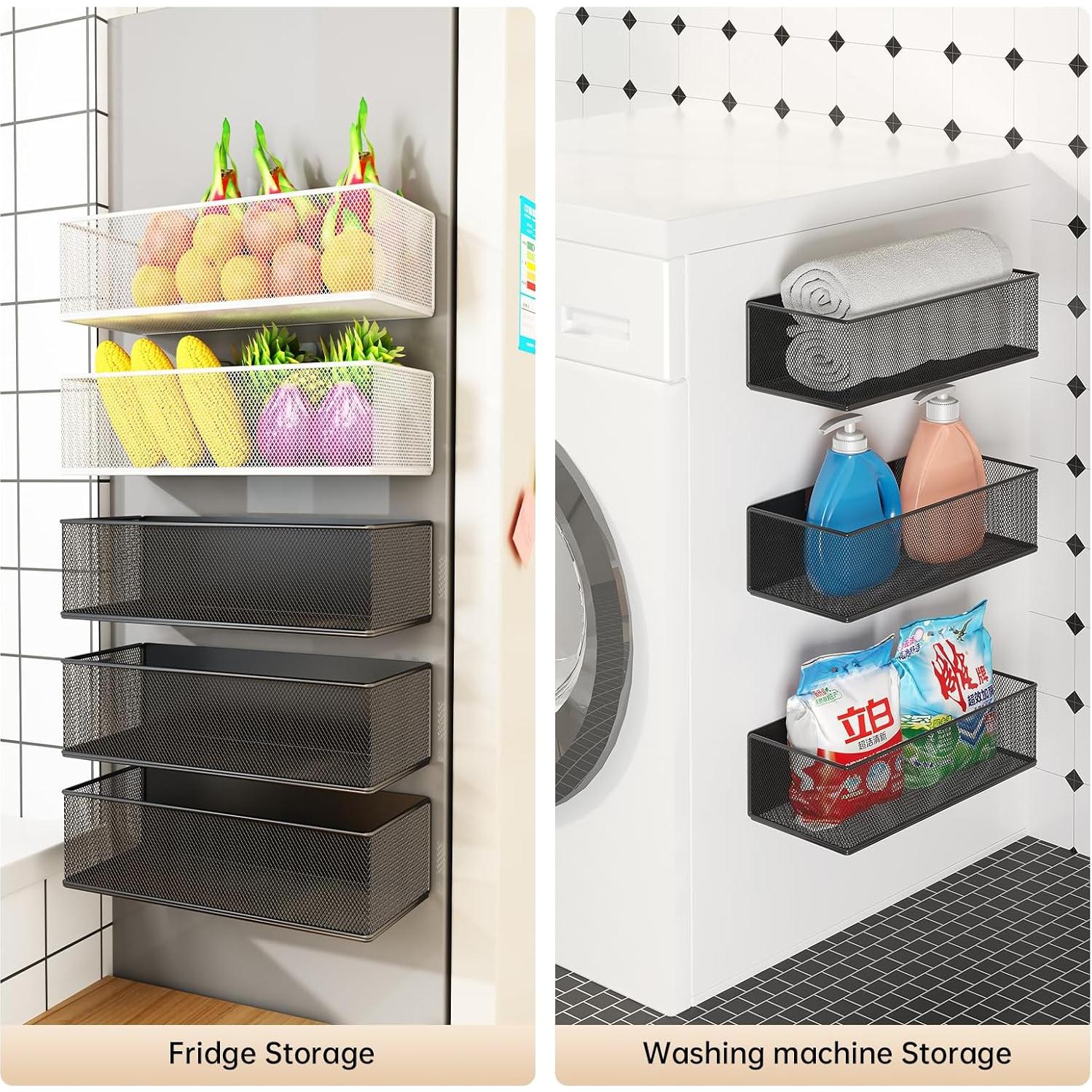 Magnetic Shelf for Washing Machine, Washer Dryer Shelf, Magnetic Lint Bin for Laundry Room, Spice Rack, Magnetic Basket Organizer for Laundry Kitchen, 1 Pack (White, 13.39''L*5.12''W*3.74''H)