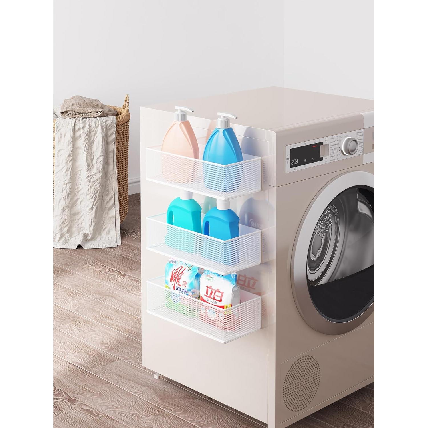 Magnetic Shelf for Washing Machine, Washer Dryer Shelf, Magnetic Lint Bin for Laundry Room, Spice Rack, Magnetic Basket Organizer for Laundry Kitchen, 1 Pack (White, 13.39''L*5.12''W*3.74''H)