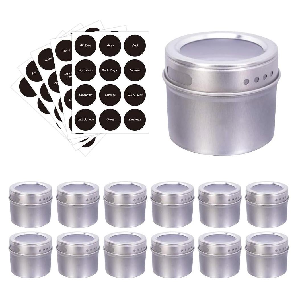Set de 12 Latas Magnéticas para Especias con Etiquetas