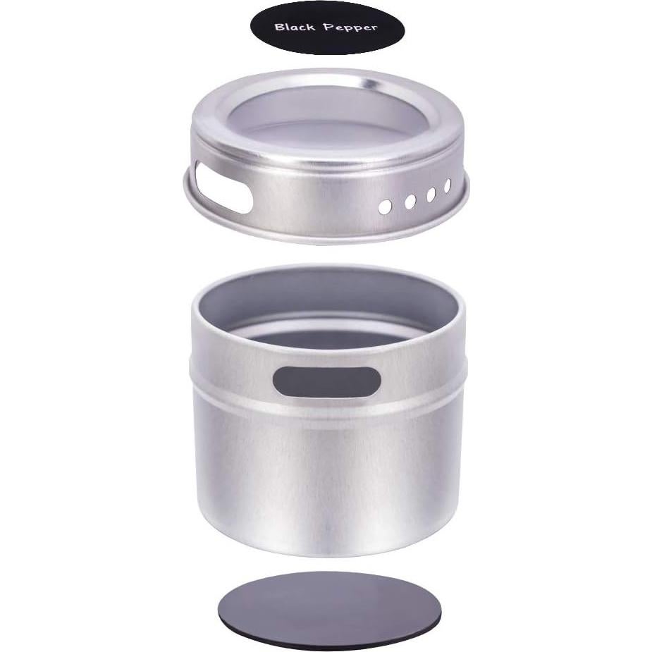 Set de 12 Latas Magnéticas para Especias con Etiquetas