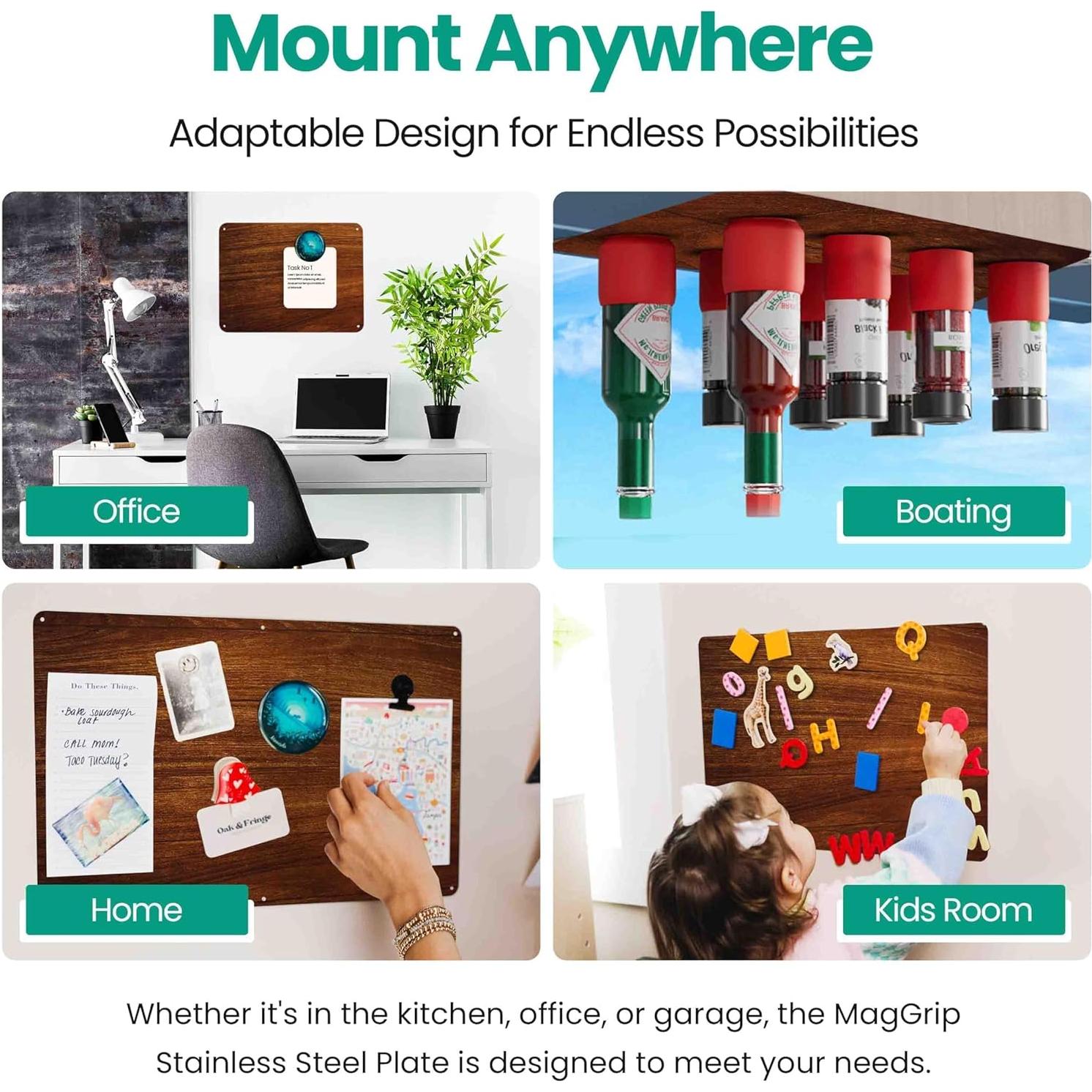 Placa Magnética de Acero Inoxidable MagGrip 44.5x29.2cm Adhesiva