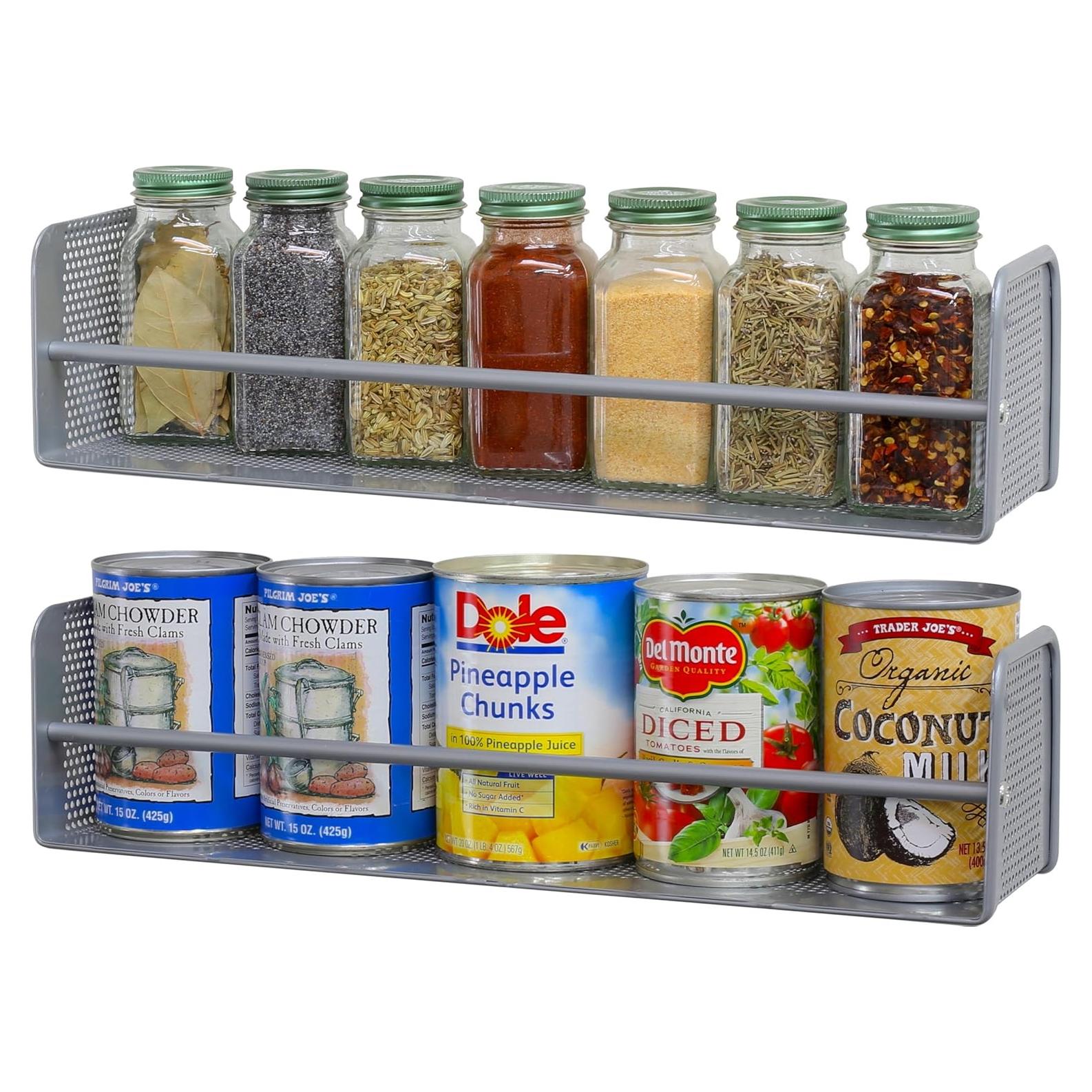 Estante de Especias Montado en la Pared Simple Houseware, Plateado, Juego de 2