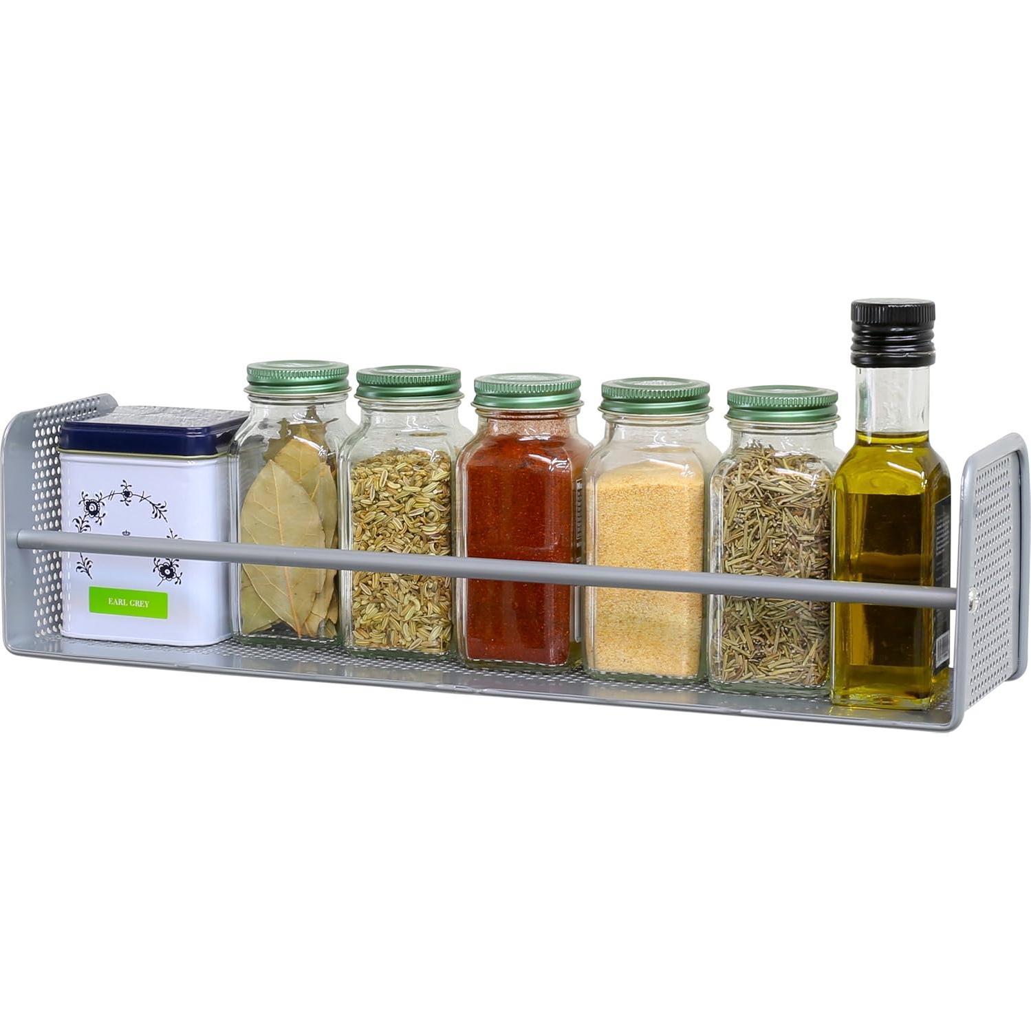 Estante de Especias Montado en la Pared Simple Houseware, Plateado, Juego de 2