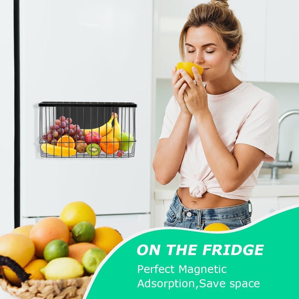 Organizador Magnético para Refrigerador LOQJSS - Acero Negro 25.5x7.5x15cm