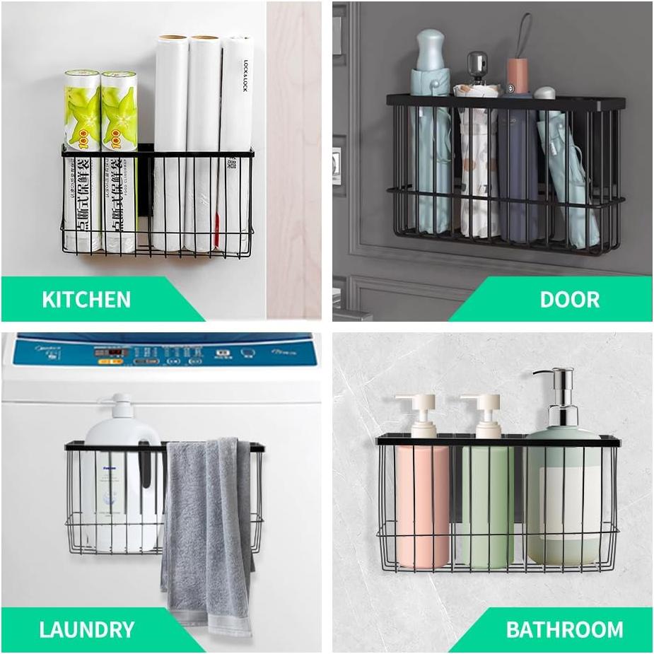 Organizador Magnético para Refrigerador LOQJSS - Acero Negro 25.5x7.5x15cm