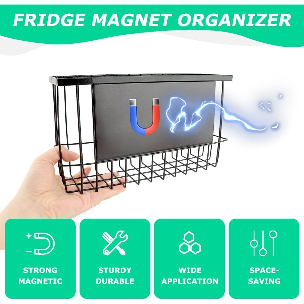 Organizador Magnético para Refrigerador LOQJSS - Acero Negro 25.5x7.5x15cm