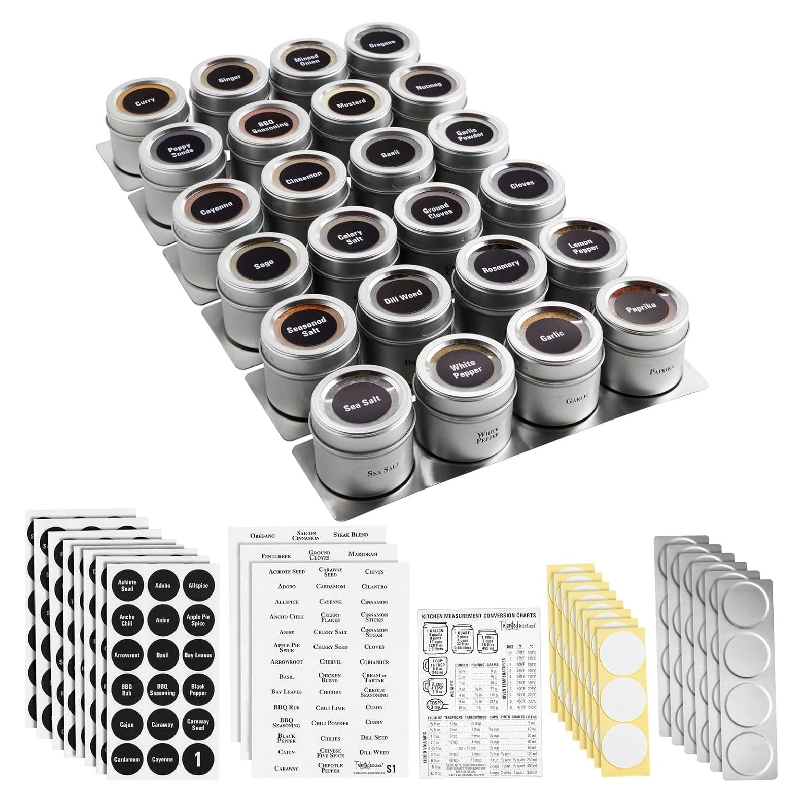 Juego de 24 Tarros de Especias Magnéticos Talented Kitchen 85g