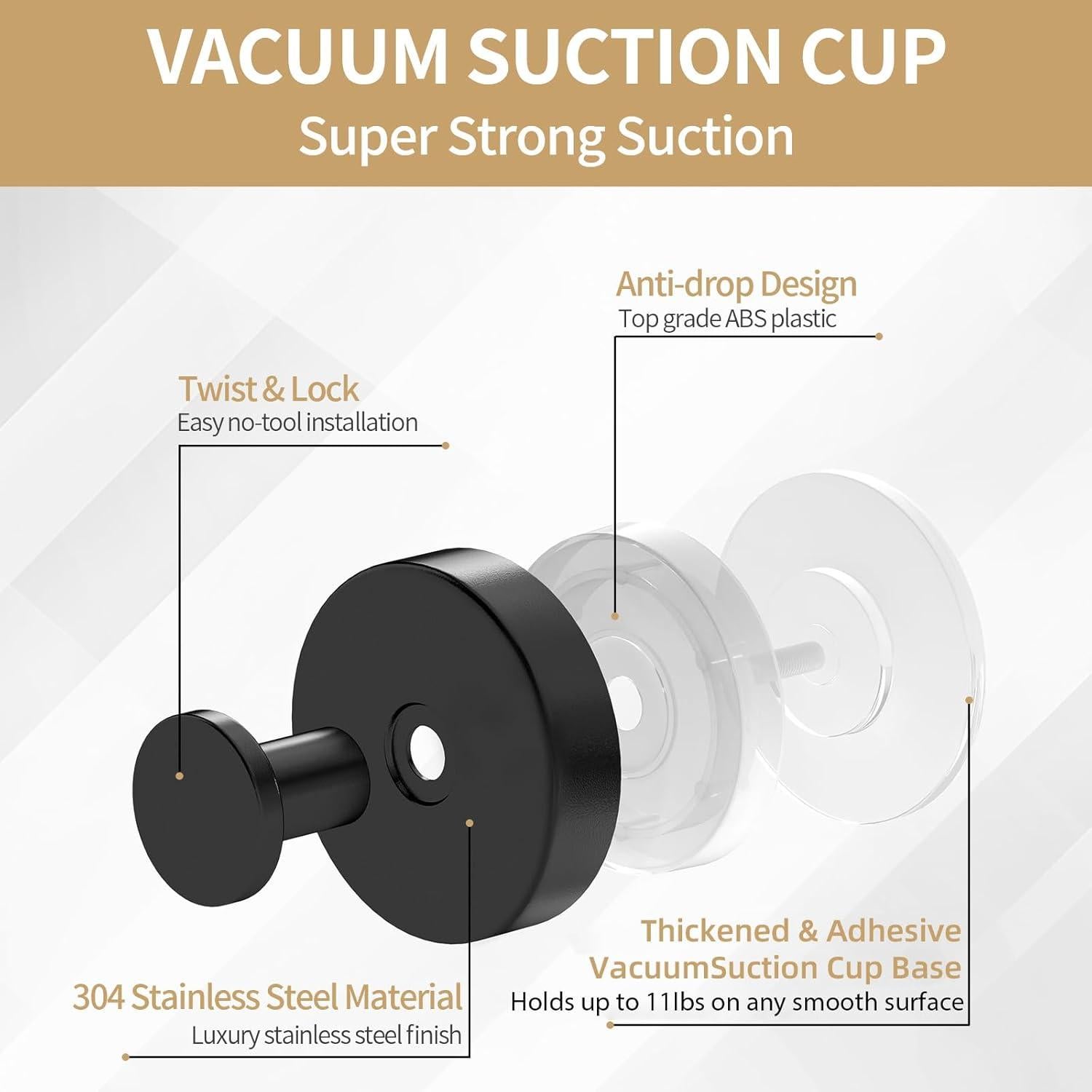 Ganchos de Ventosa STWWO 2 Pzs Negro para Baño y Cocina