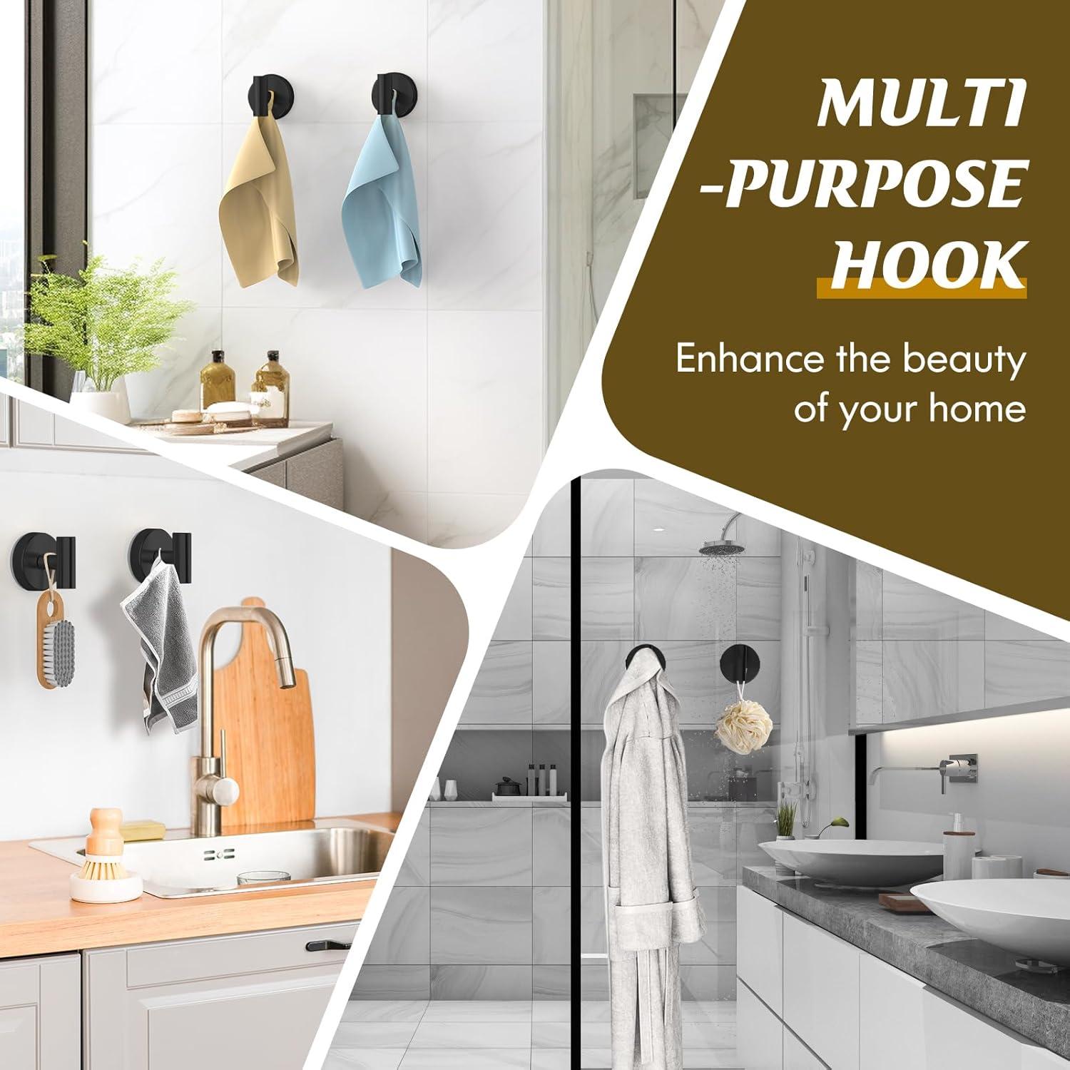 Suction Cup Hooks for Shower,Heavy Duty Shower Towel Suction Hooks,No Drill Wall Mounted Towel Hooks for Bathrooms Wall,Kitchen,Glass,Mirror,Tile to Hang Towels,Robes,Coat-Black(2 Pack)