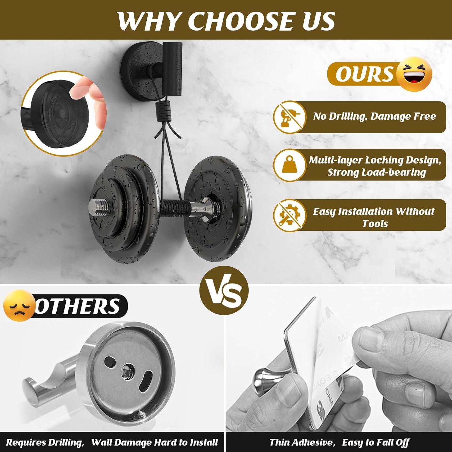 Suction Cup Hooks for Shower,Heavy Duty Shower Towel Suction Hooks,No Drill Wall Mounted Towel Hooks for Bathrooms Wall,Kitchen,Glass,Mirror,Tile to Hang Towels,Robes,Coat-Black(2 Pack)