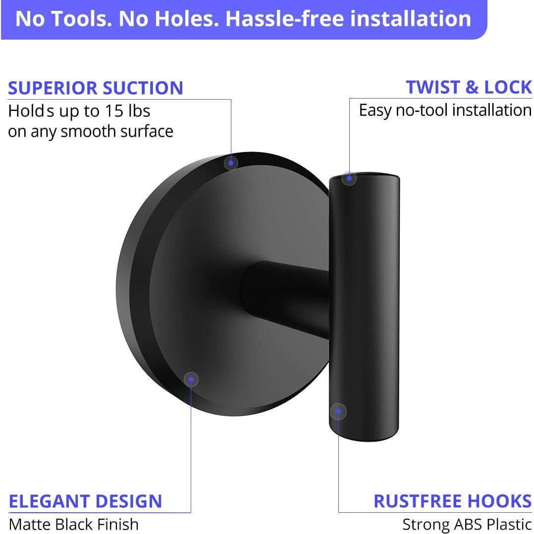 Ganchos de Ventosa HOME SO Forma T Negro Mate (Paquete de 2)