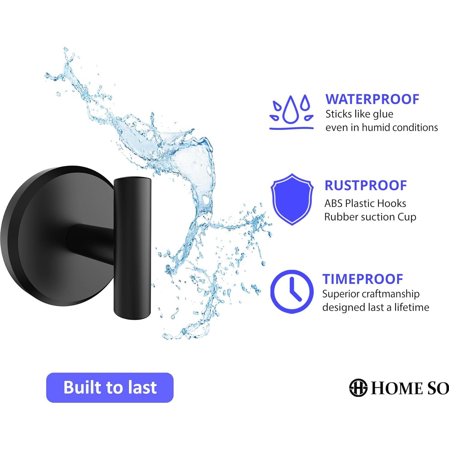 Ganchos de Ventosa HOME SO Forma T Negro Mate (Paquete de 2)