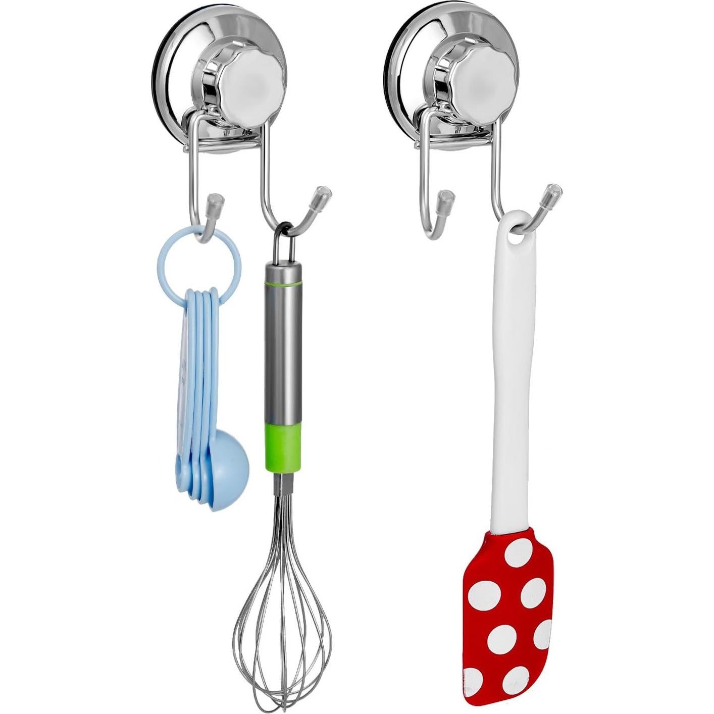 SANNO Double Suction Hooks Suction Cups Vacuum Hook for Flat Smooth Wall Surface Towel Robe Bathroom Kitchen Shower Bath Coat, Stainless Steel (2 Pack)