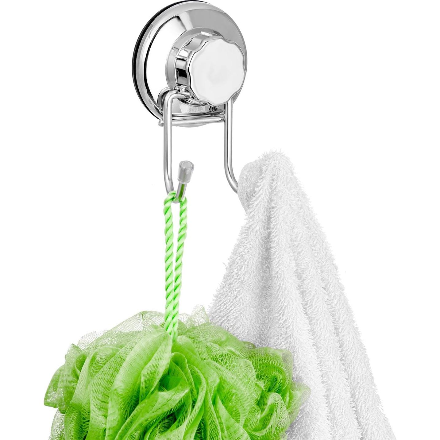 SANNO Double Suction Hooks Suction Cups Vacuum Hook for Flat Smooth Wall Surface Towel Robe Bathroom Kitchen Shower Bath Coat, Stainless Steel (2 Pack)