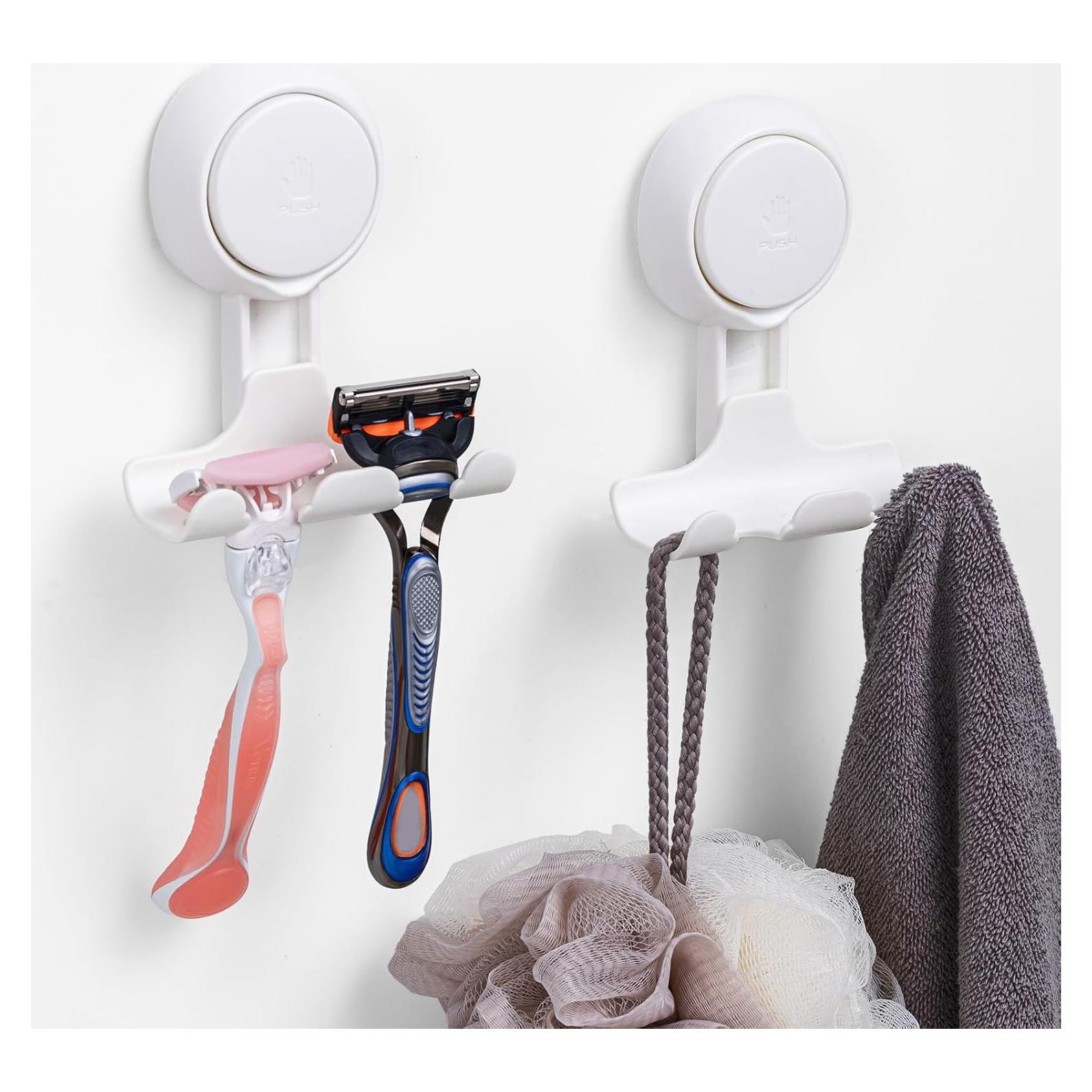 Soporte para Afeitar LEVERLOC con Ventosa - 2 Ganchos, Blanco