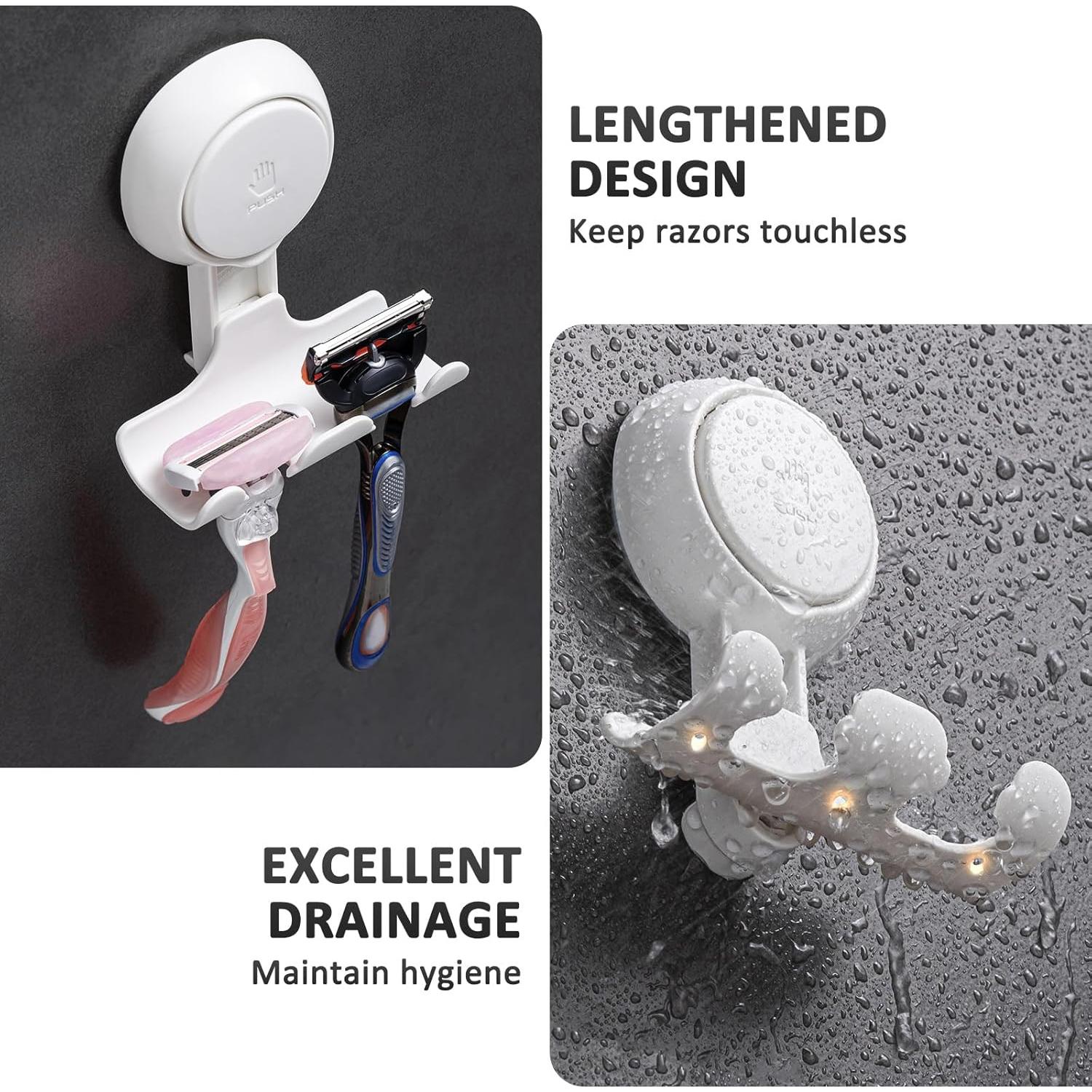 Soporte para Afeitar LEVERLOC con Ventosa - 2 Ganchos, Blanco